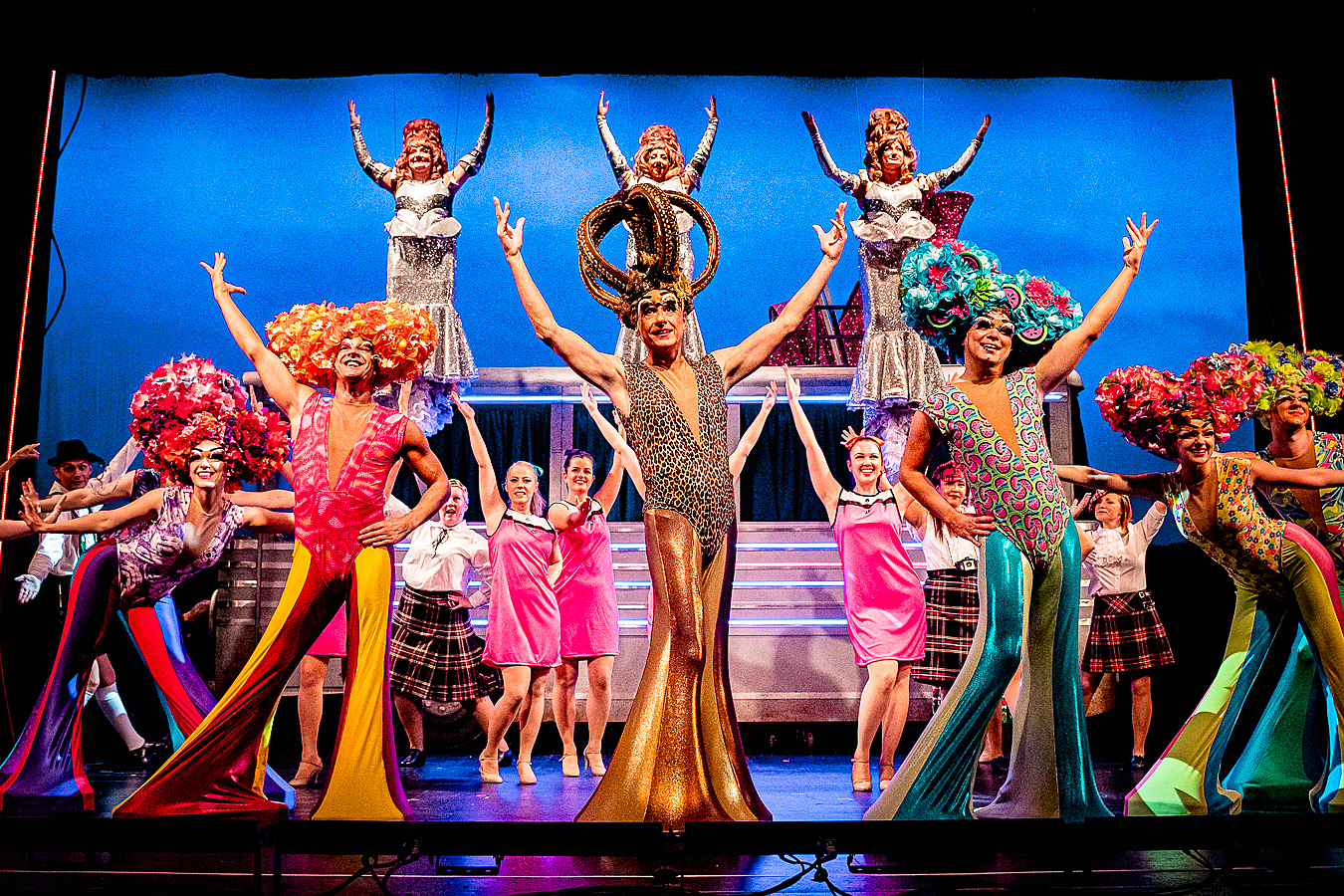 The iconic Gumby costumes put to full use by the principles of the cast with the Divas flying high again. At the end of the song "I will Survive" - in Chelmsford Amateur Operatic & Dramatic Society's Priscilla, Queen of the Desert, The Musical