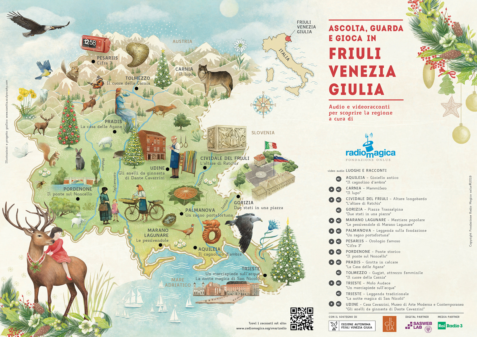 Map Friuli Venezia Giulia - Christmas Edition - map illustration + graphic design for Radio Magica - Italy