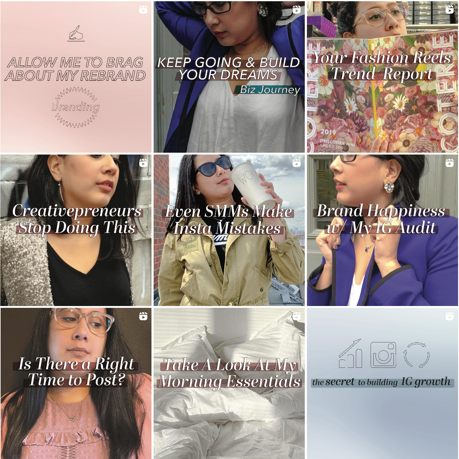 A screenshot of @c.renojpaxtor's previous IG grid containing attention-grabbing text about social media marketing and graphic designs.