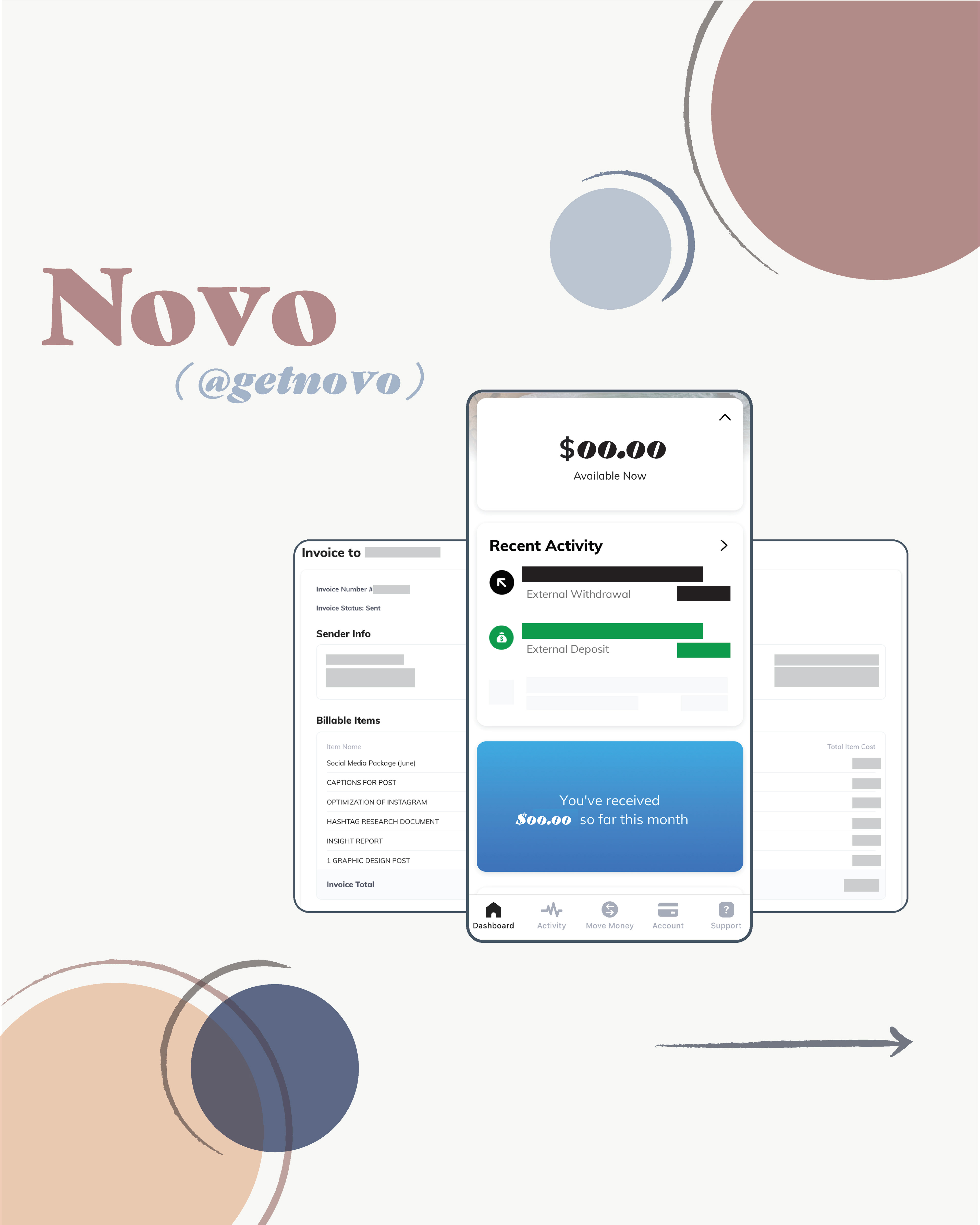 [IMAGE DESCRIPTION]: Crysbel Renoj Paxtor, an NYC social media creator and strategist creates a second slide for the “Apps I use to manage my small business” Instagram carousel post that includes a highlight of a Novo bank mobile and website dashboard to show the audience what platforms Crysbel uses to run her women-owned business. 