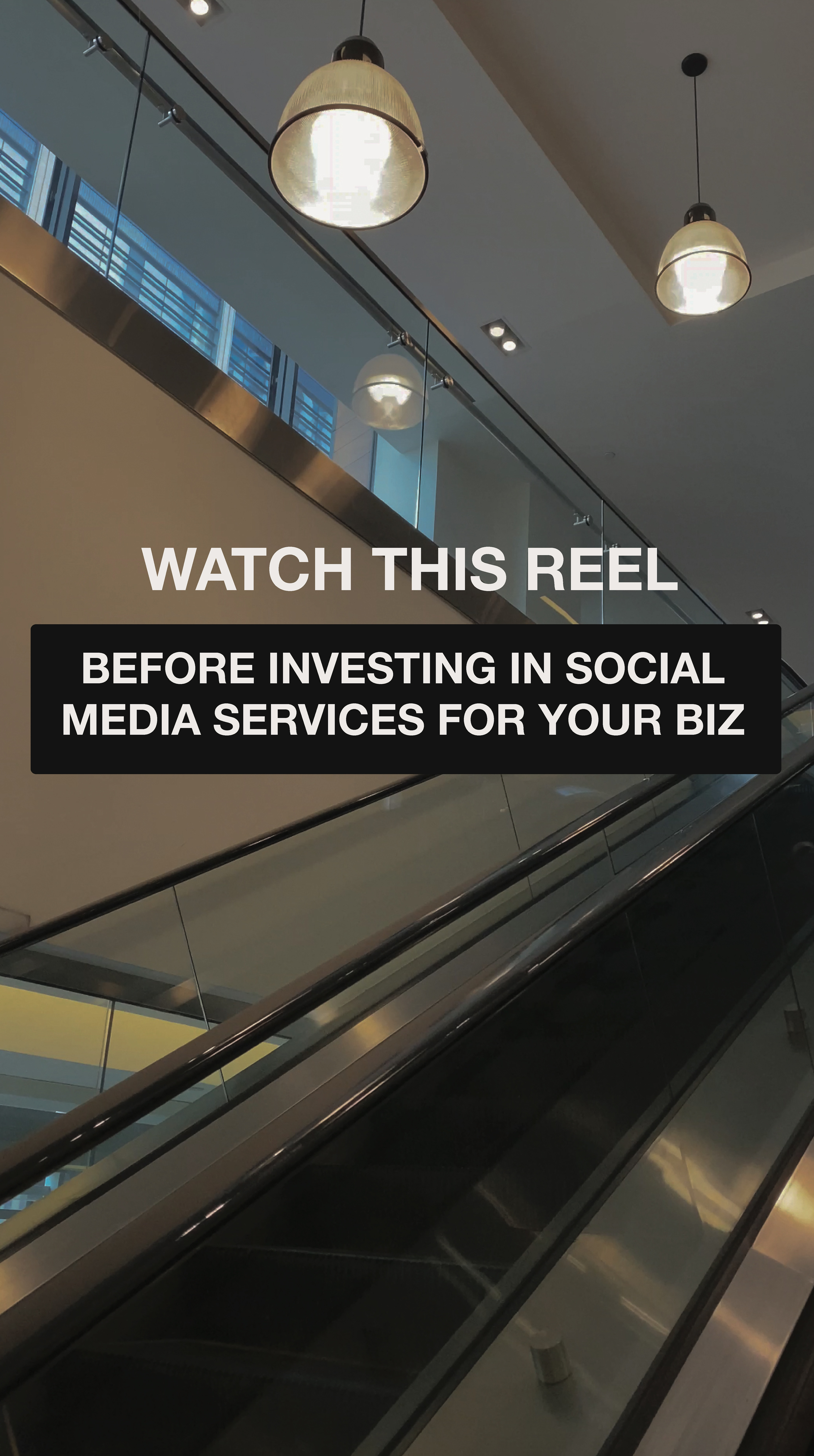An Instagram reel cover reads "WATCH THIS REEL: before investing in social media services for your biz" to help creative entrepreneurs and small businesses.