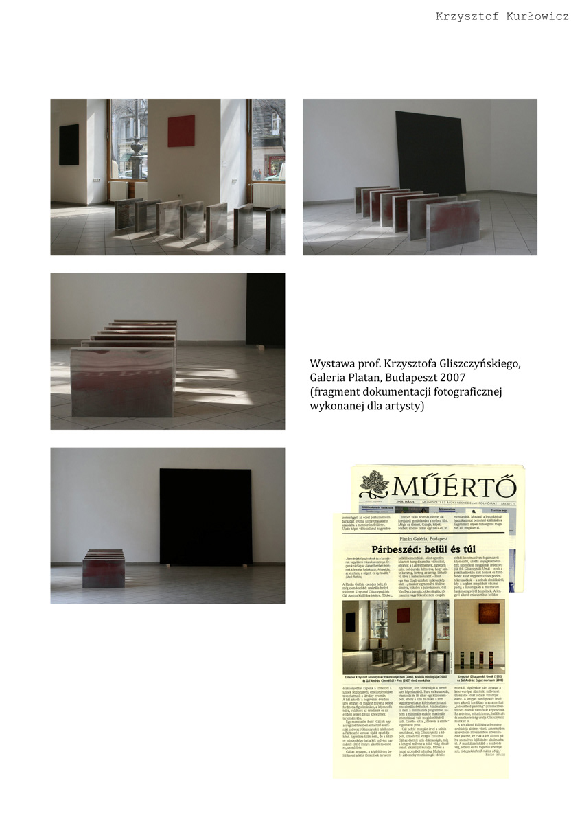 Photo dokumentation for prof Krzysztof Gliszczyński, Platan Gallery, Budapest, 2007