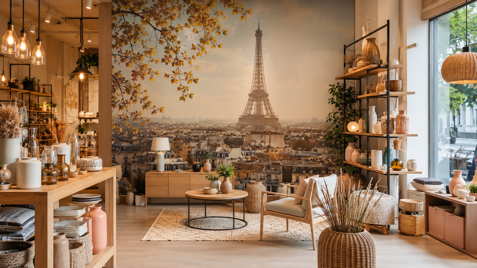 Boutique de décoration avec une impression murale
