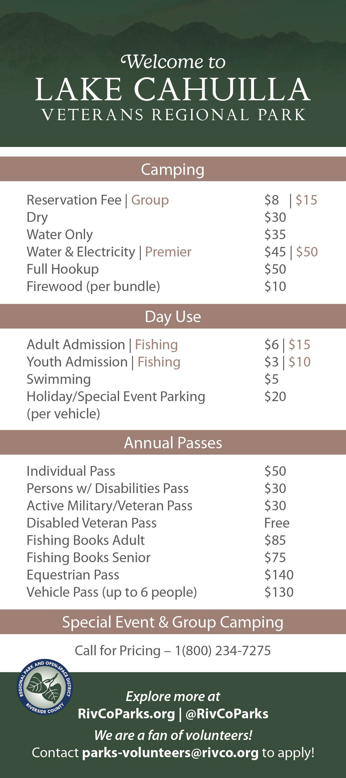 Pricing rack card