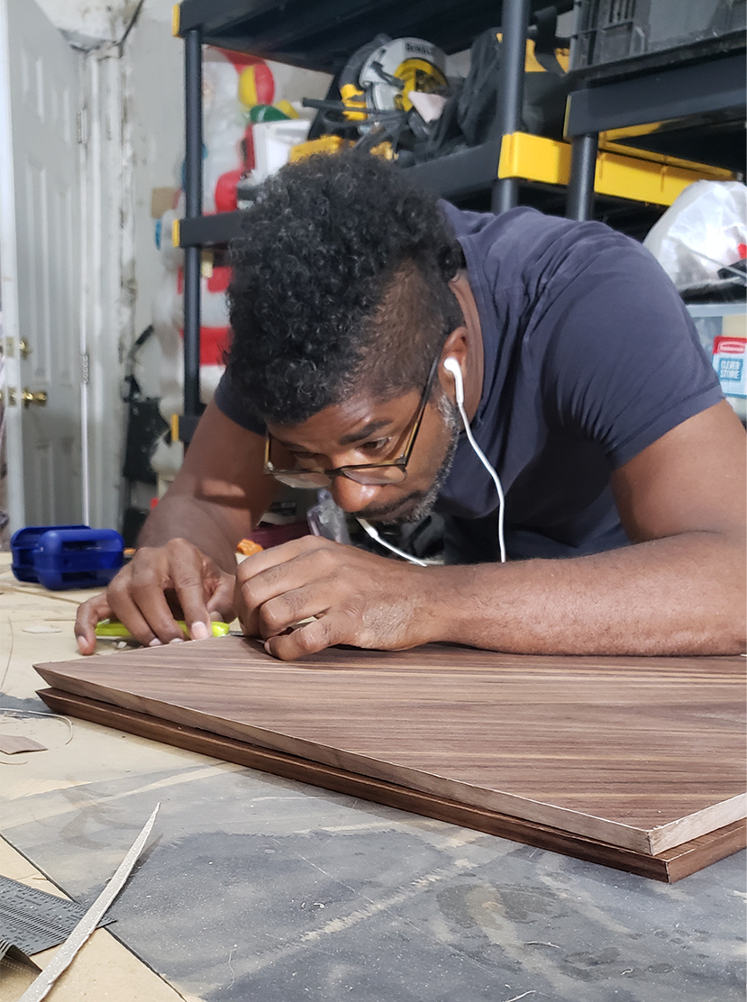 Applying veneer to Canopy Table.
