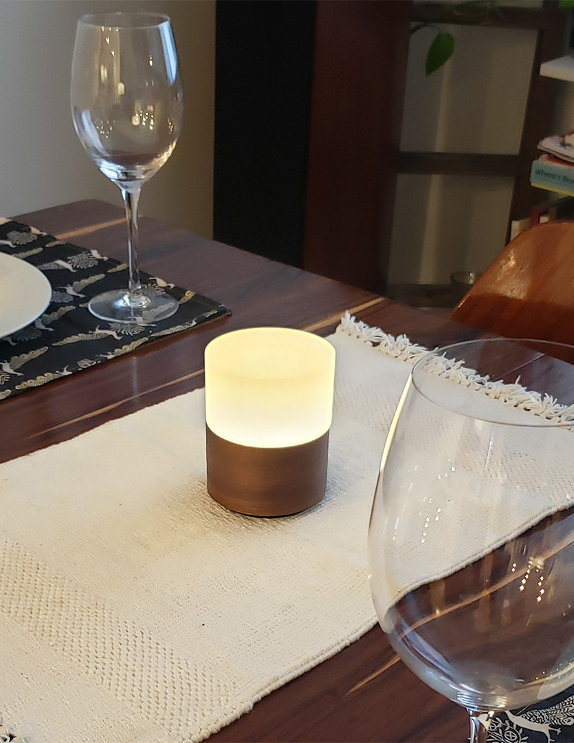 Ola Walnut on table.