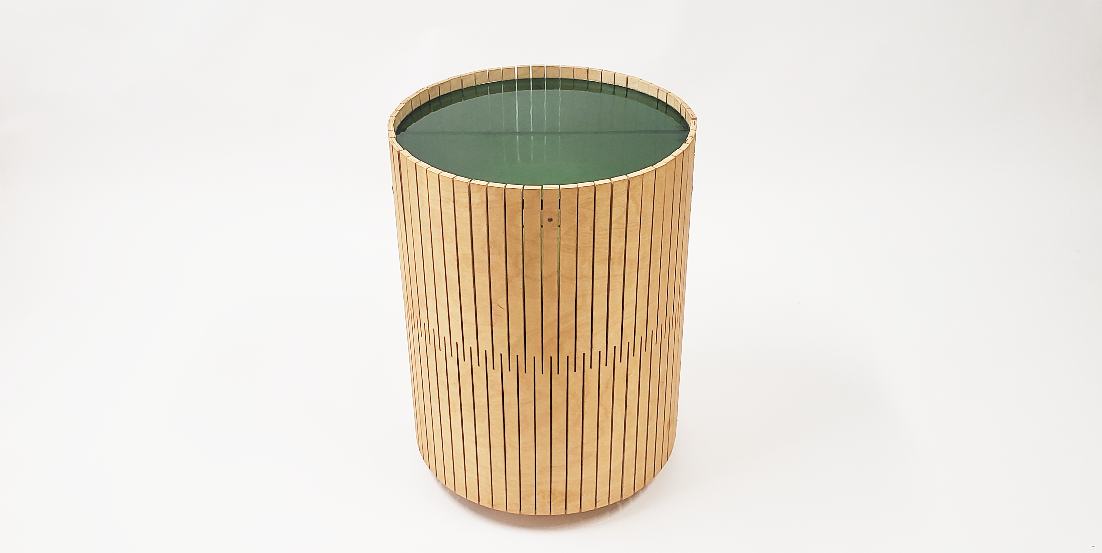 Laguna Table by Designer, Jason Robinson. Birch side table with green cast resin table top.