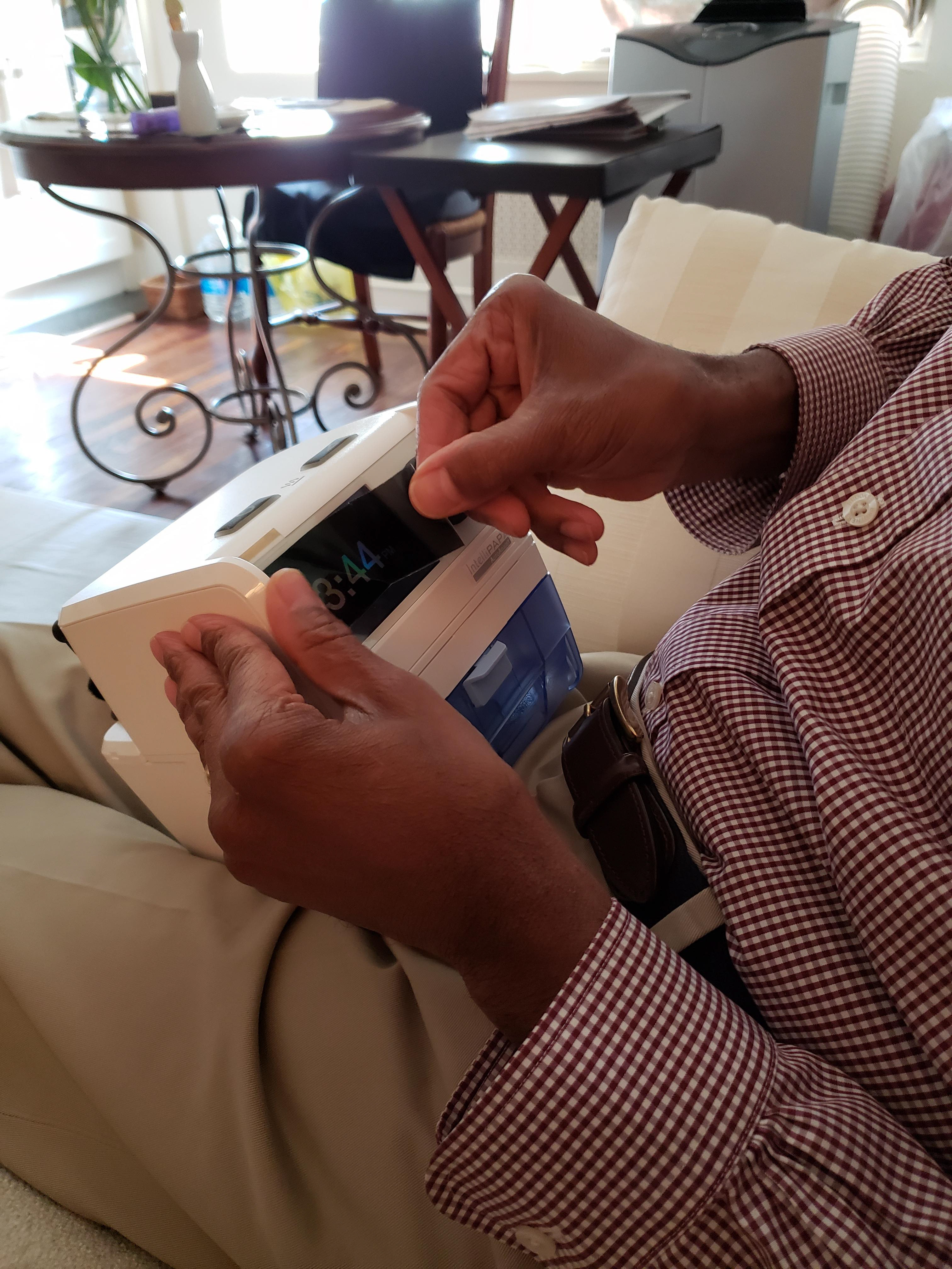 User-testing: Testing of early Dimlits prototype on CPAP machine.