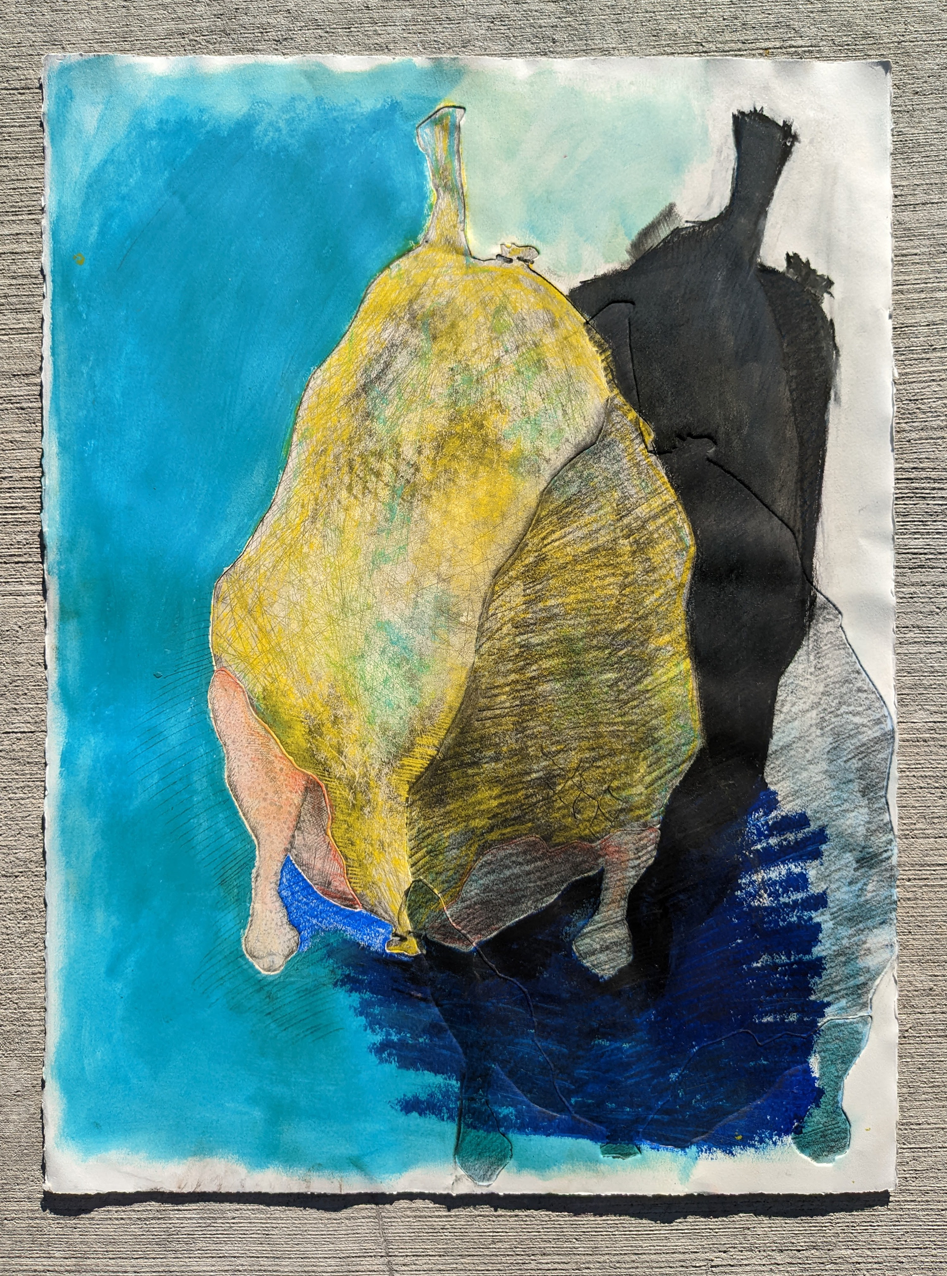 22'' x 30'', intaglio-based monotype with charcoal, pastel, and oil stick, 2021
