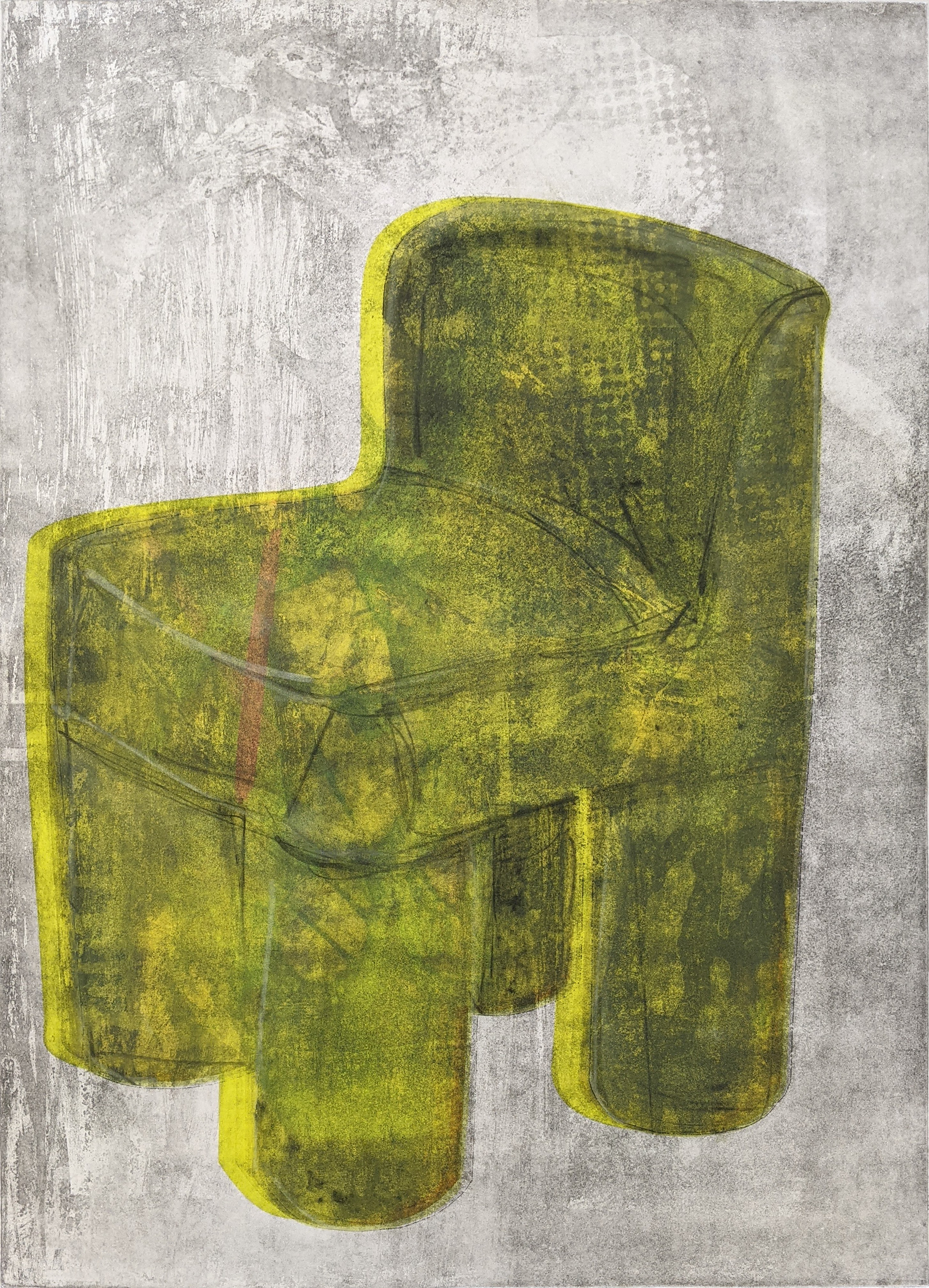 There Were Also Four Molded Plastic Chairs, 18.5'' x 25.5'', etching with monotype screen printing, 2021