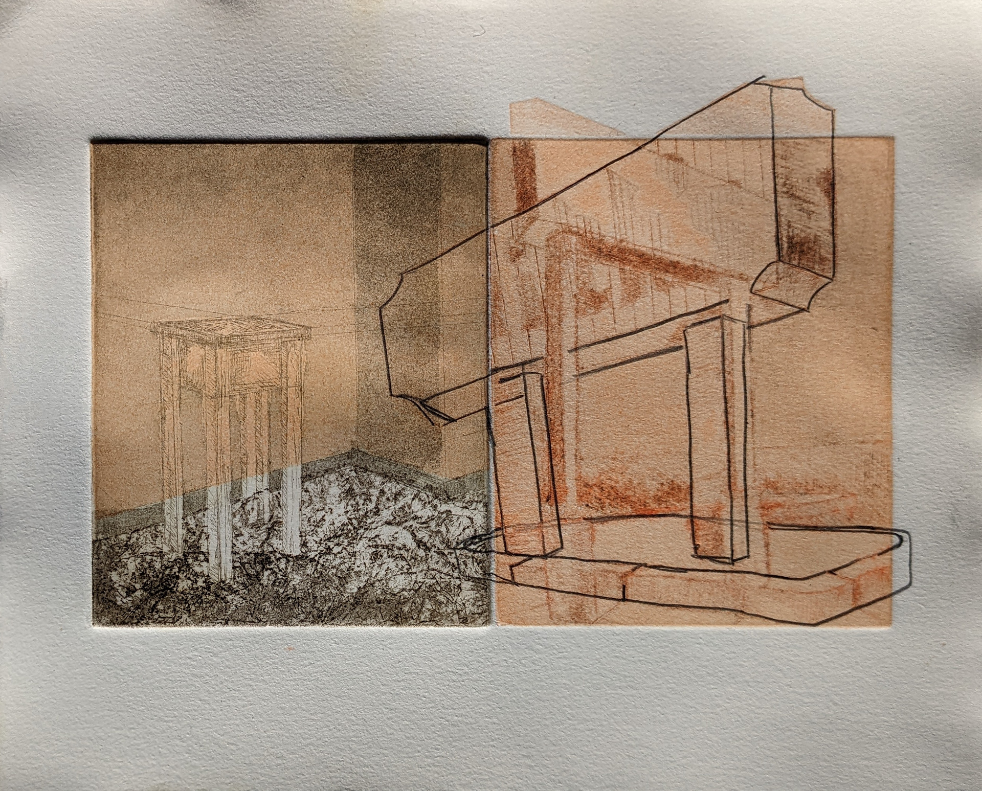 Store 1, 10'' x 8'', multiple plate etching with graphite, 2022