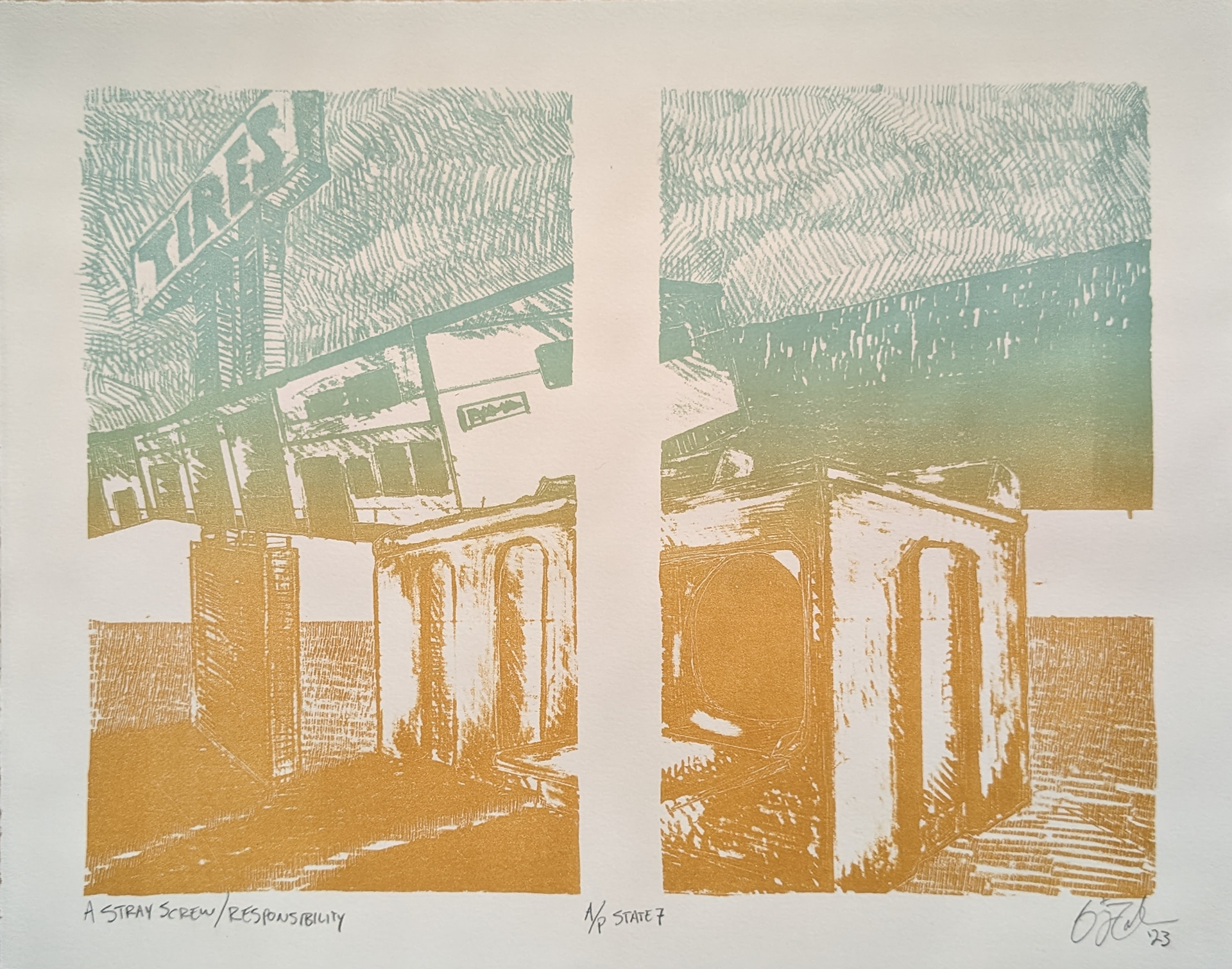 State 7, 14'' x 11'', Stone Lithography, 2023