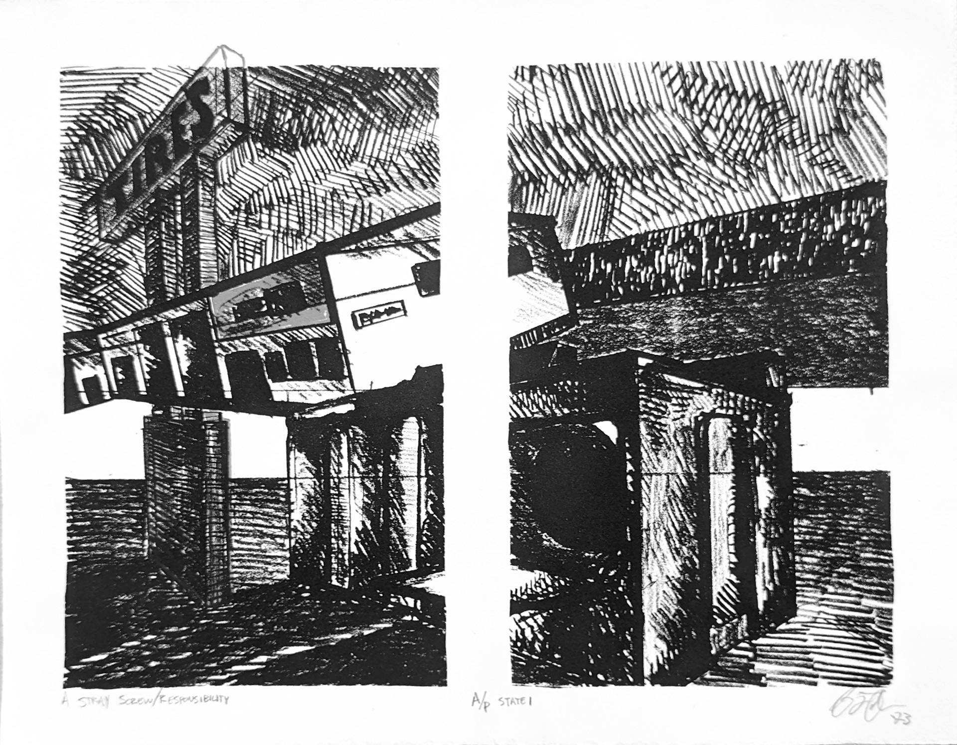 State 1, 14'' x 11'', Stone Lithography, 2023
