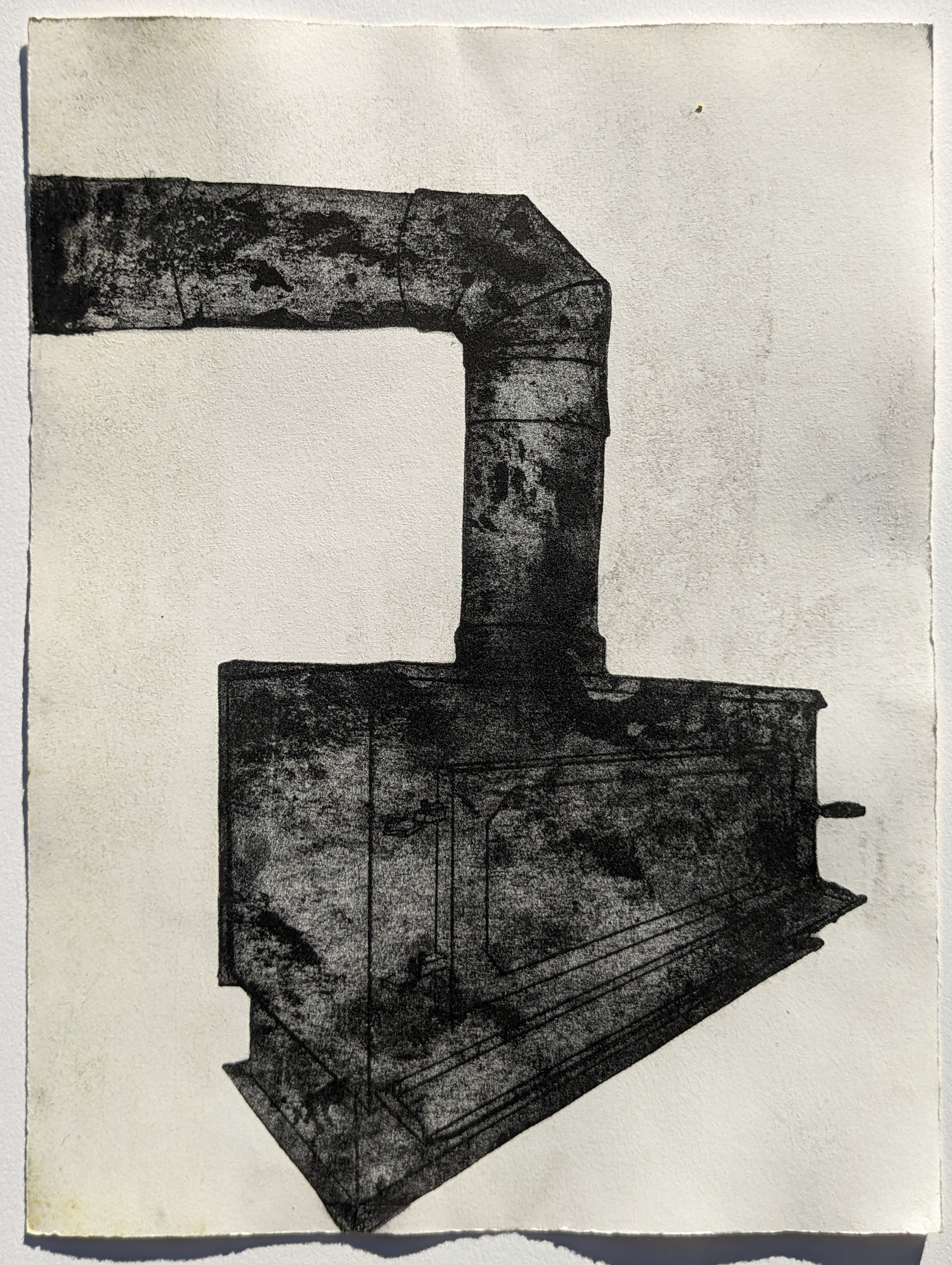 Stove, 9'' x 12'', etching with collagraph printing, 2021