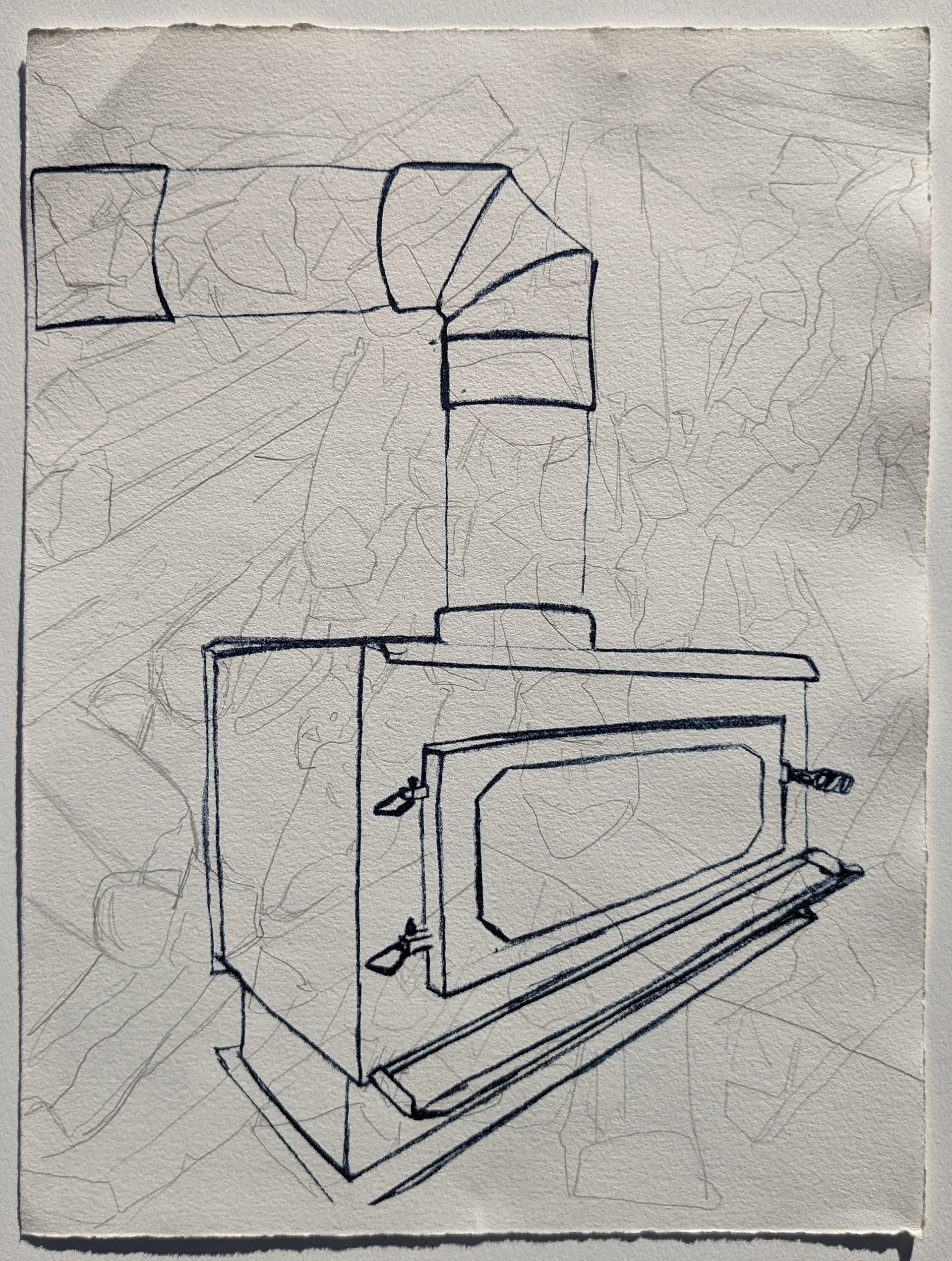 Stove, 9'' x 12'', risograph print with graphite, 2021