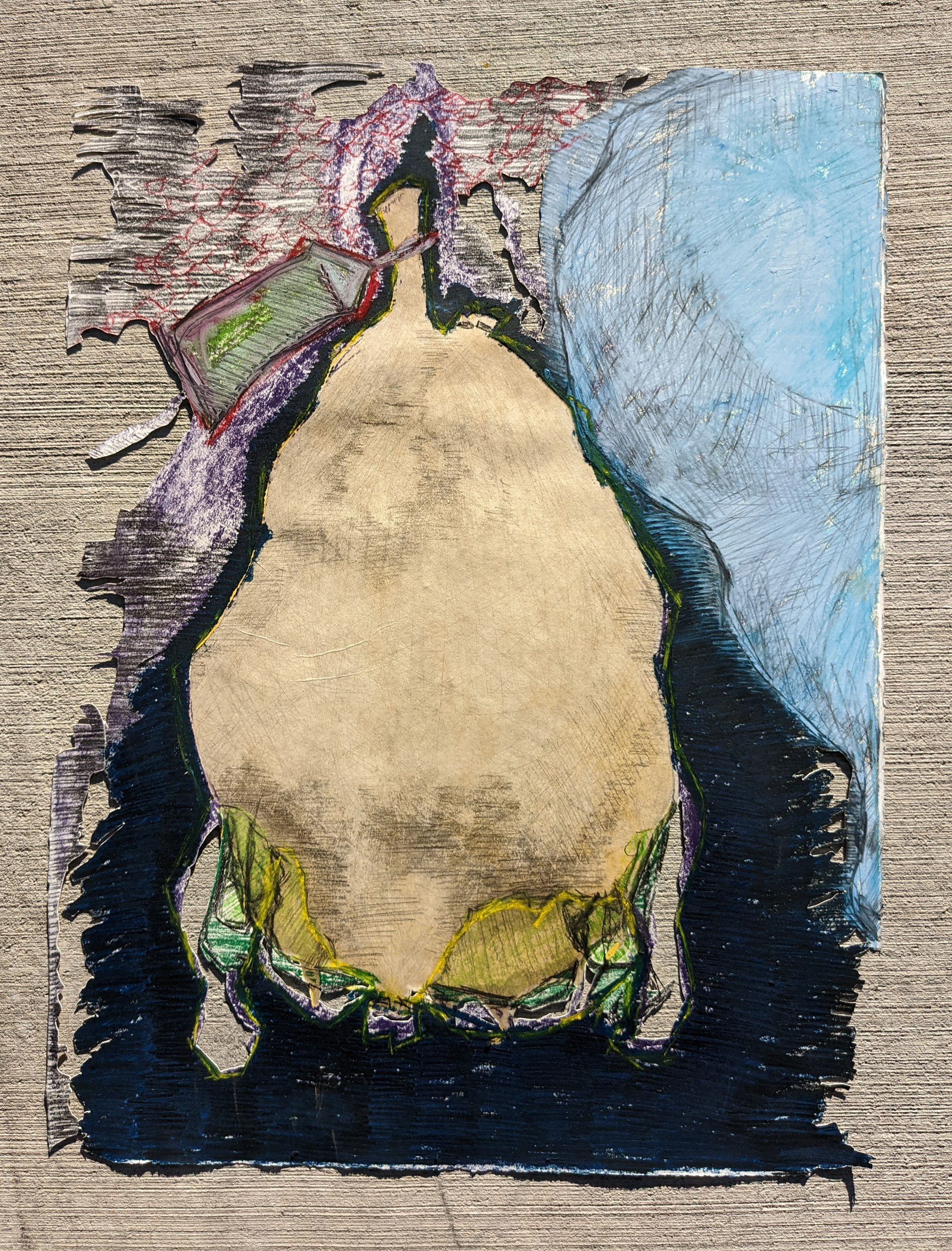 22'' x 30'', intaglio-based monotype with charcoal, pastel, and oil stick, 2021