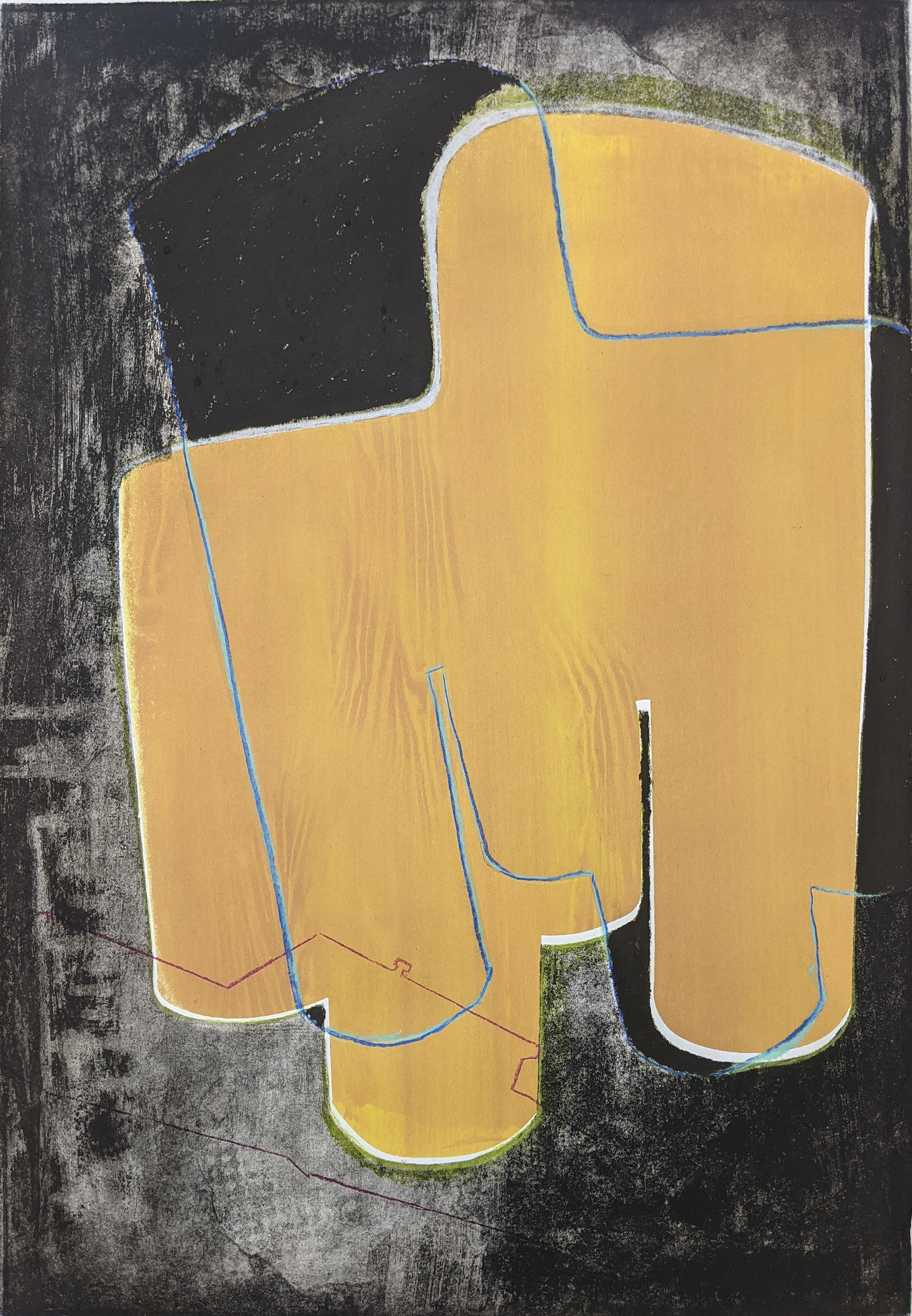 The Weight of Choice, The Grief of Guilt, 18.5'' x 25.5'', etching with monotype screen printing, pastel, and oil sticks, 2021