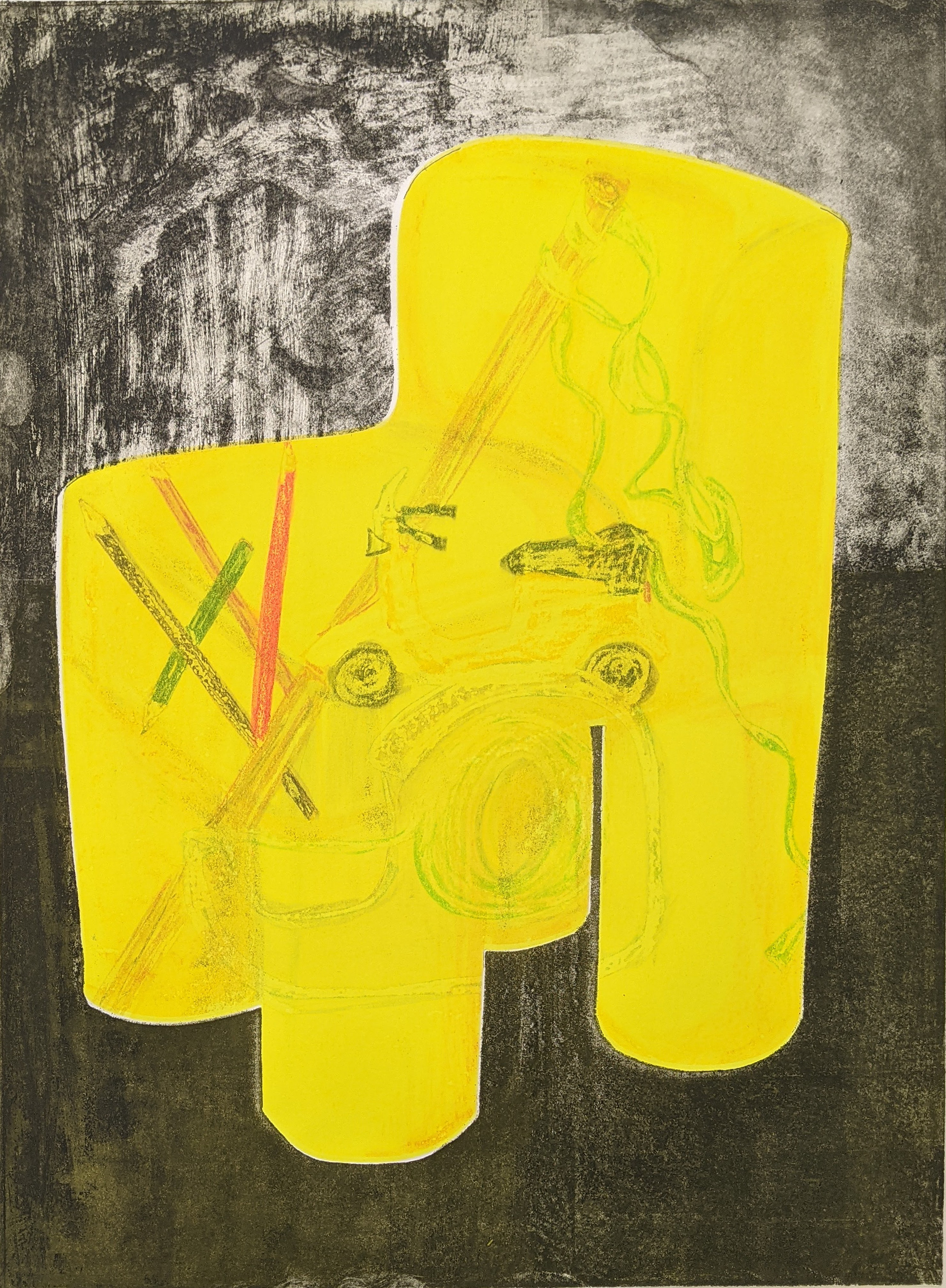 The Not-so-remote Corner, 18.5'' x 25.5'', etching with monotype screen printing, 2021