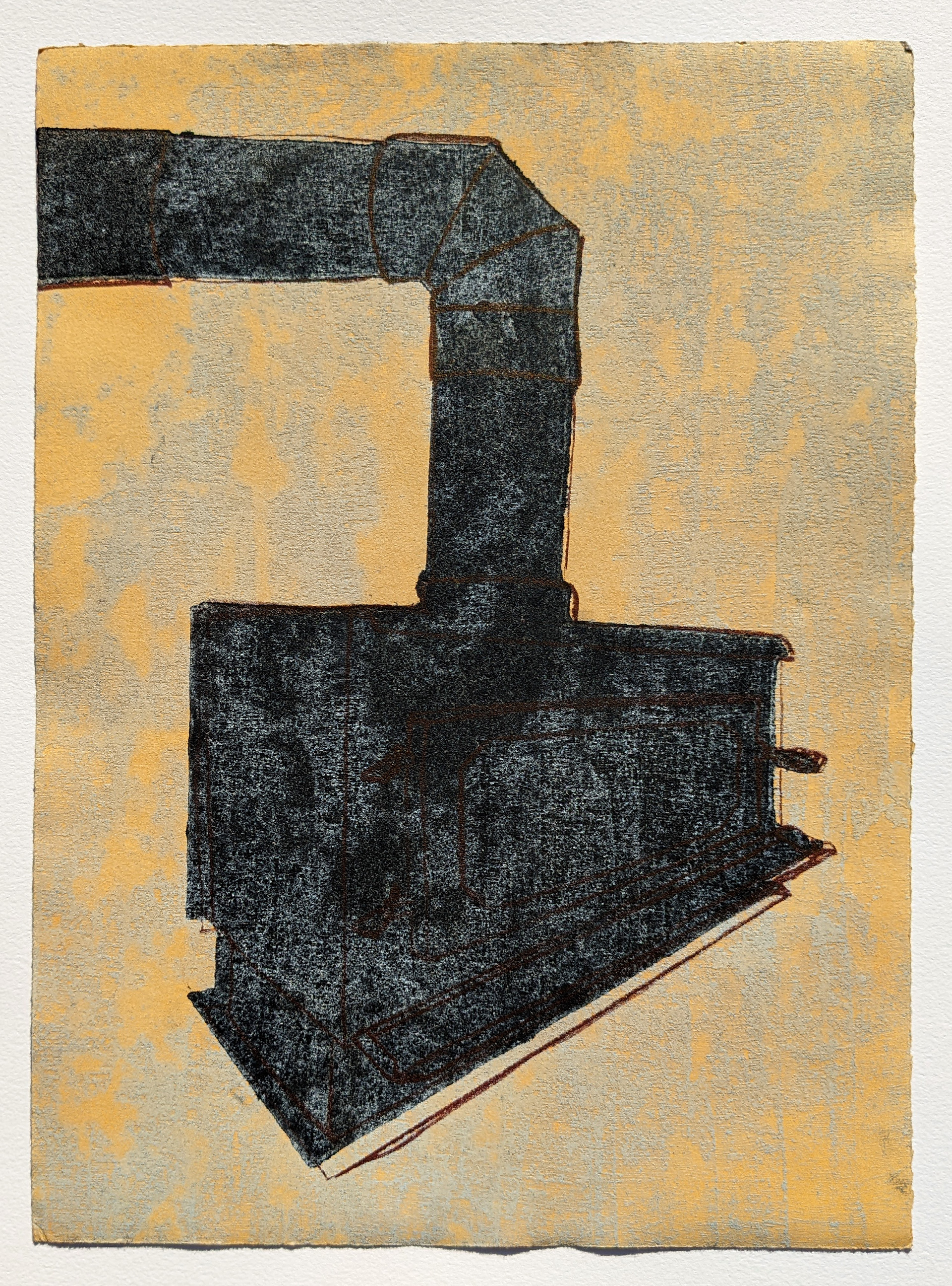 Stove, 9'' x 12'', etching with two color risograph print, 2021