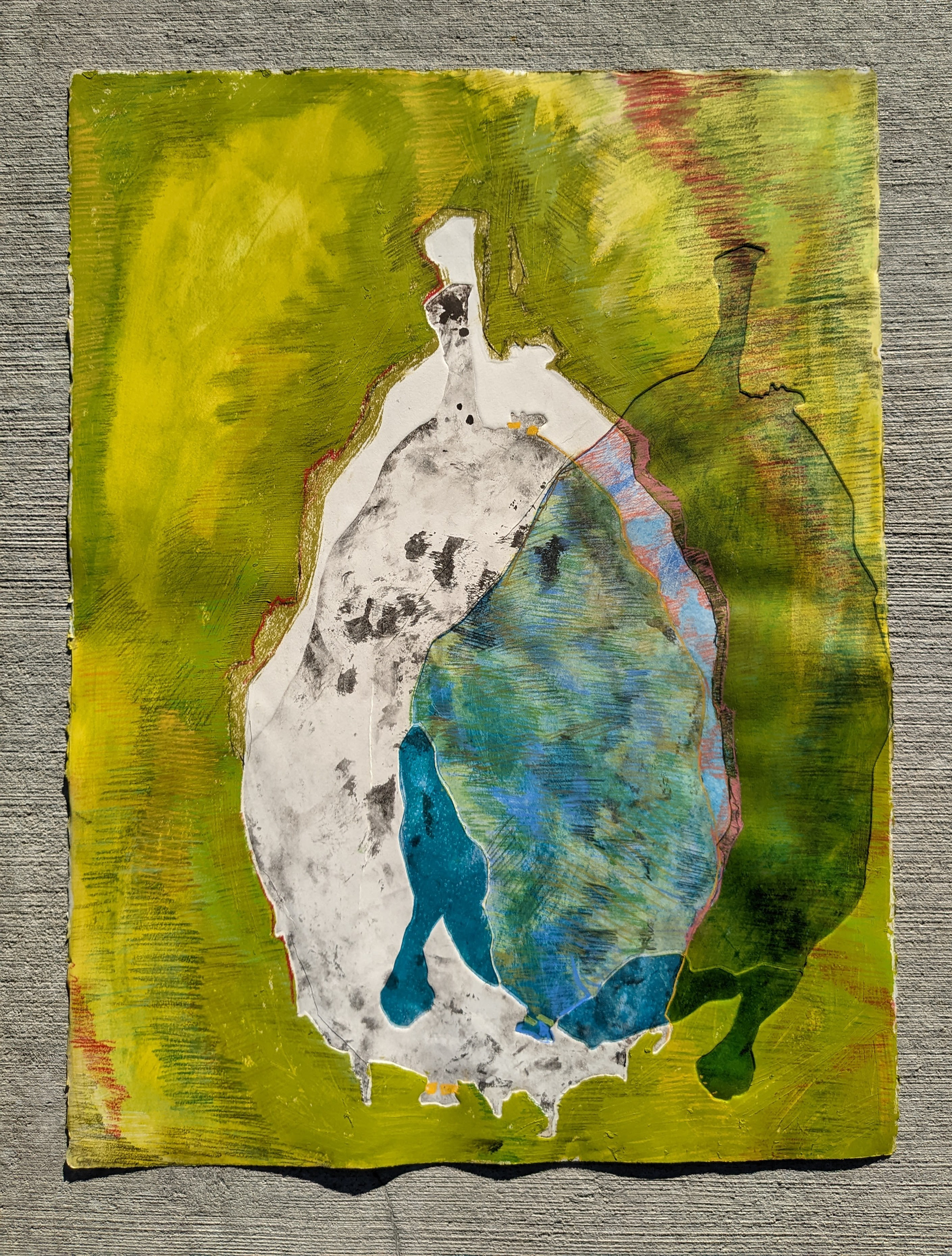 22'' x 30'', intaglio-based monotype with charcoal, pastel, and oil stick, 2021