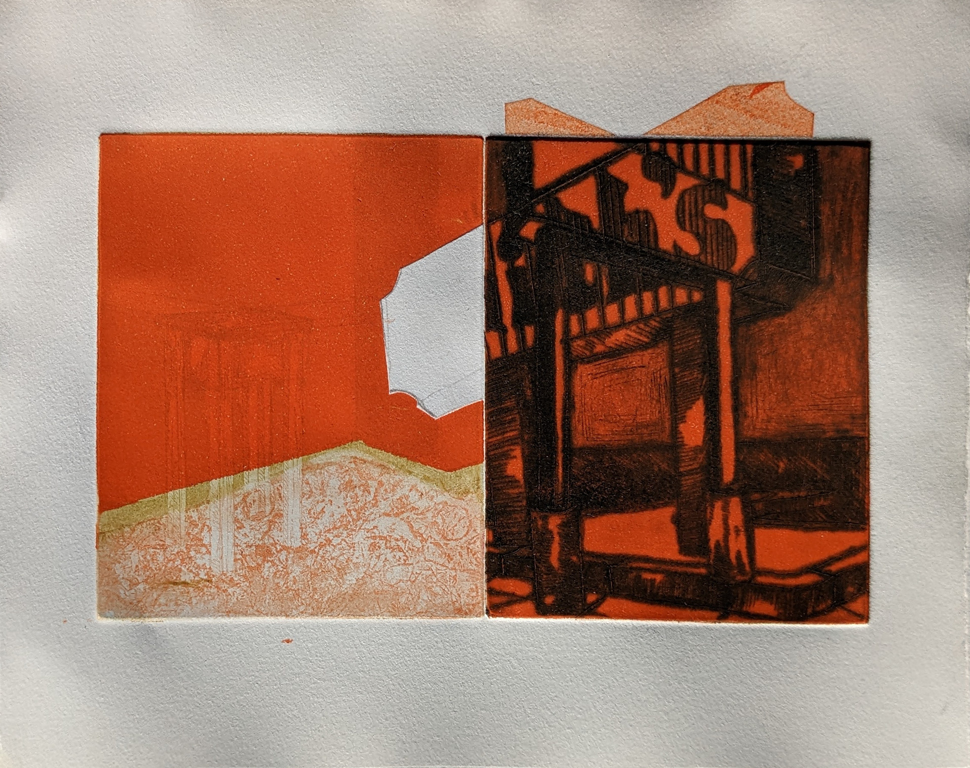 Store 2, 10'' x 8'', multiple plate etching with chine collé, 2022
