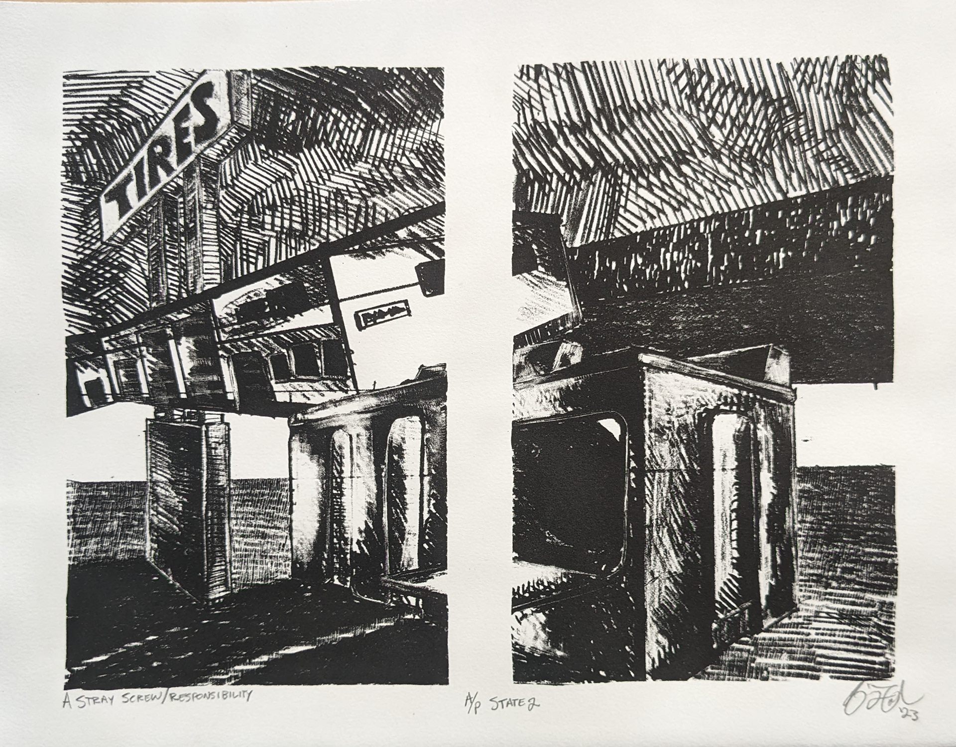 State 2, 14'' x 11'', Stone Lithography, 2023