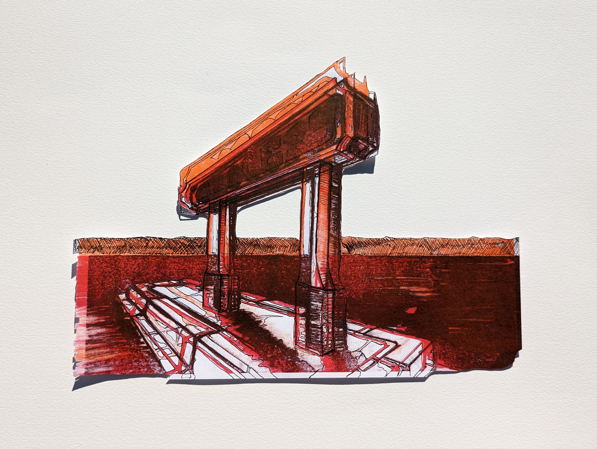 Grocery, 11" x 8", three color risograph print with ballpoint pen, 2021
