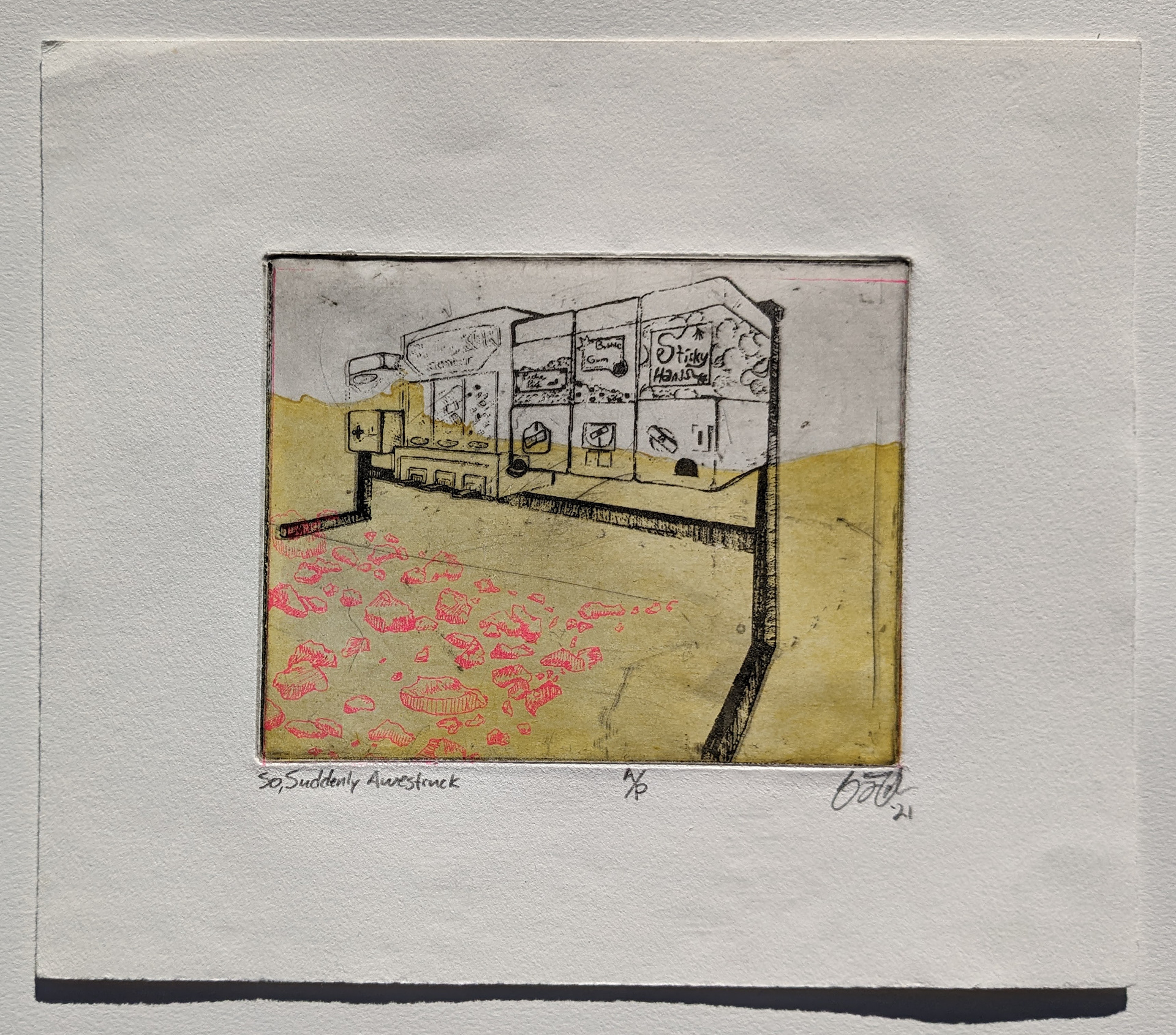 So, Suddenly Awestruck, 10'' x 8.5'', multiple plate etching with risograph printing, 2021