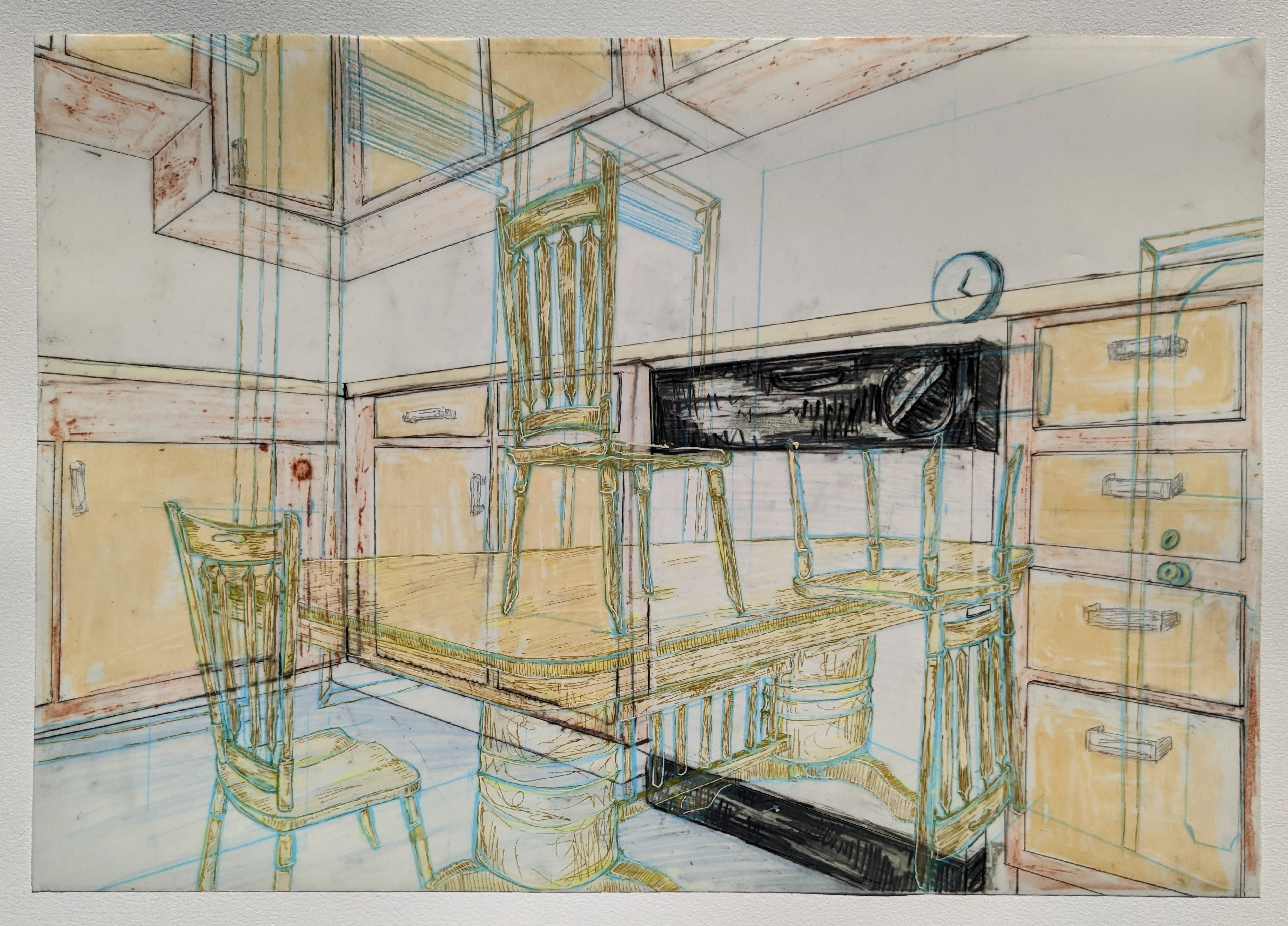 Stack and Sweep, 20" x 14", manual offset printmaking with charcoal, drafting pencil, and gel pen, 2022