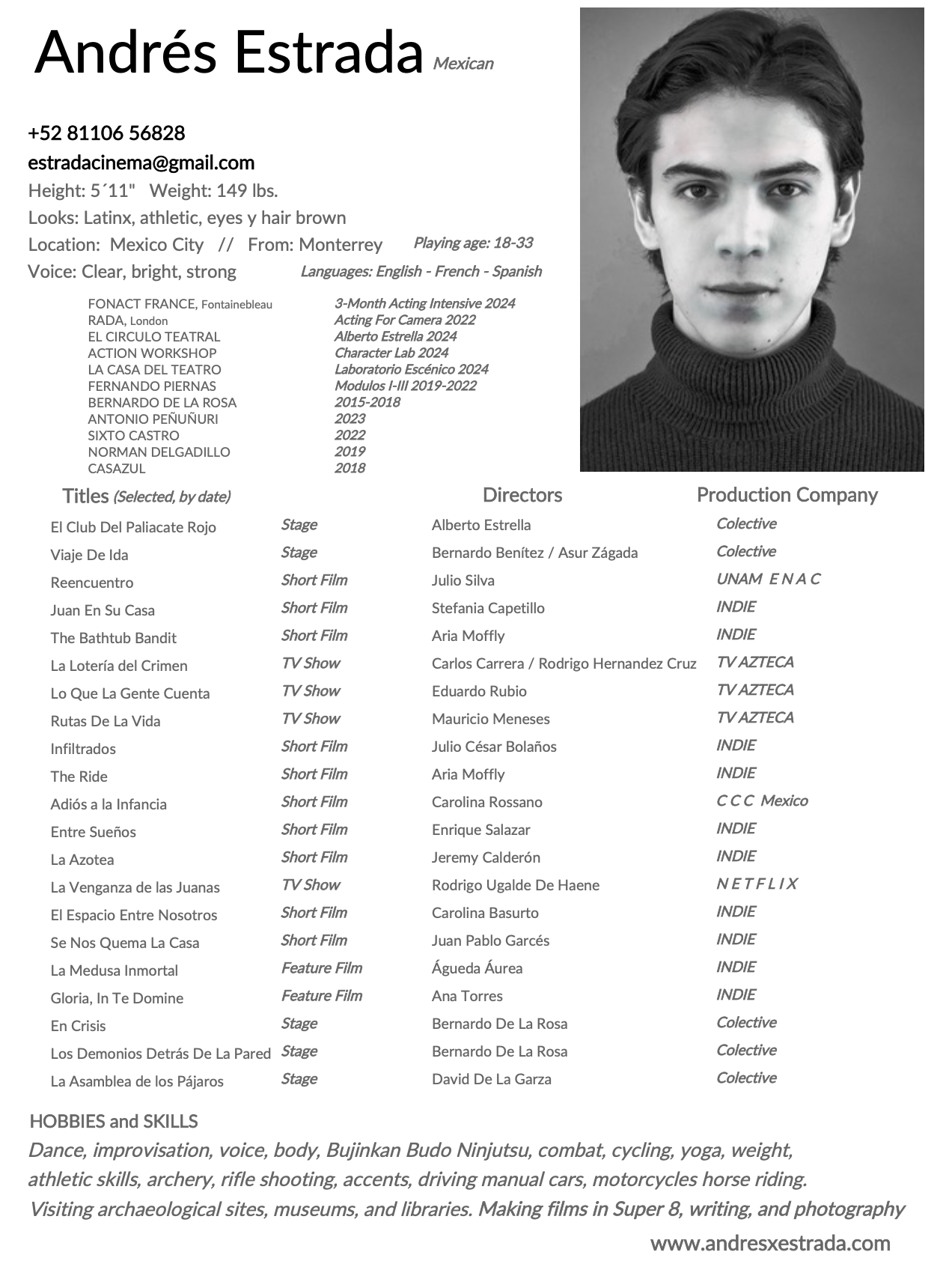 Resume of mexican Actor Andrés Estrada