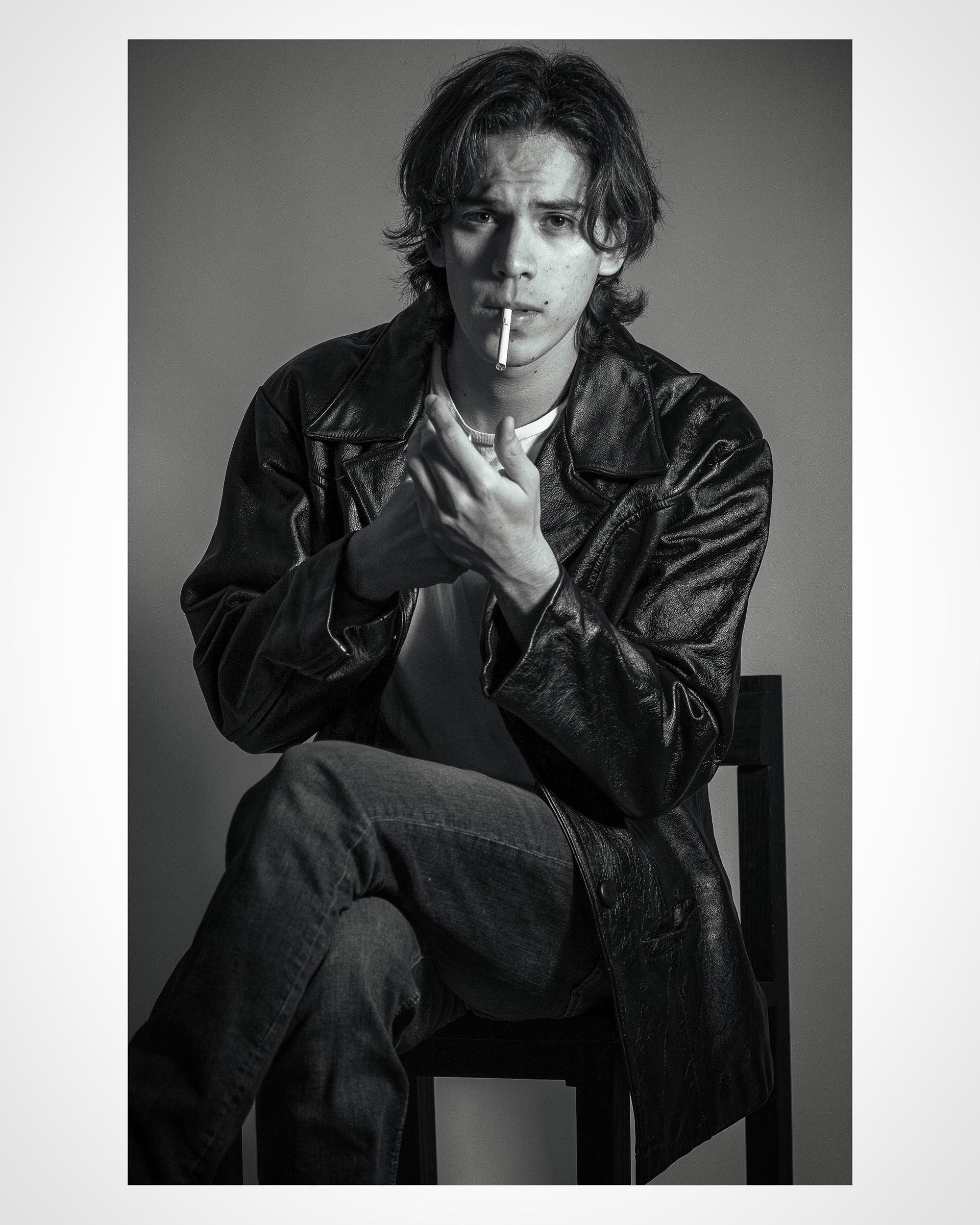 Portrait of mexican actor Andres Estrada in Black and white.