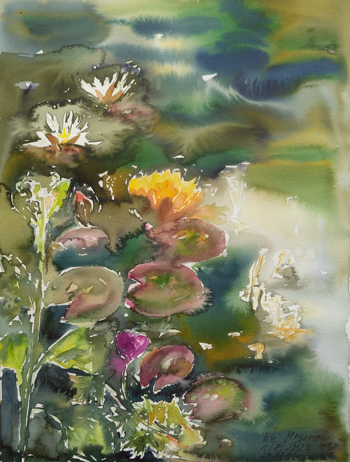 Waterlilies 1/8/2023 watercolor/hand made/Centenaire/ 300gr 61x46 cm