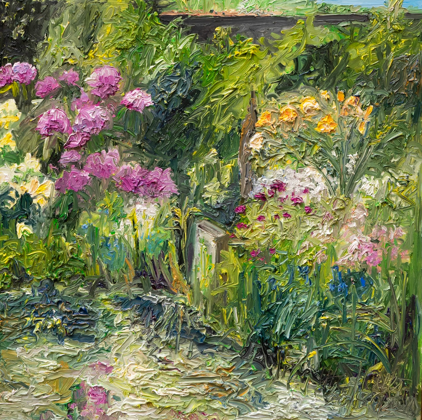 At the pond in May 20/5/2024 oil on wood 50x50x2 cm