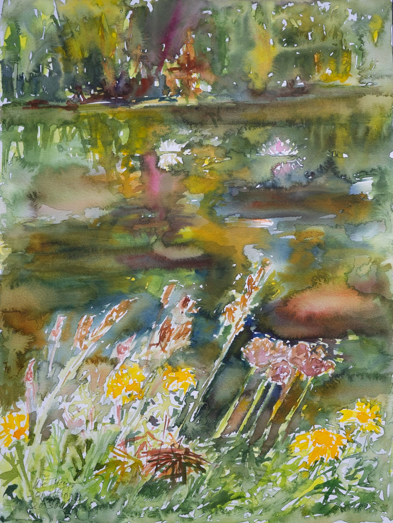 Evening mood at the pond 20/7/2023 watercolor hand made/ Centenaire/ 300gr 61x46 cm