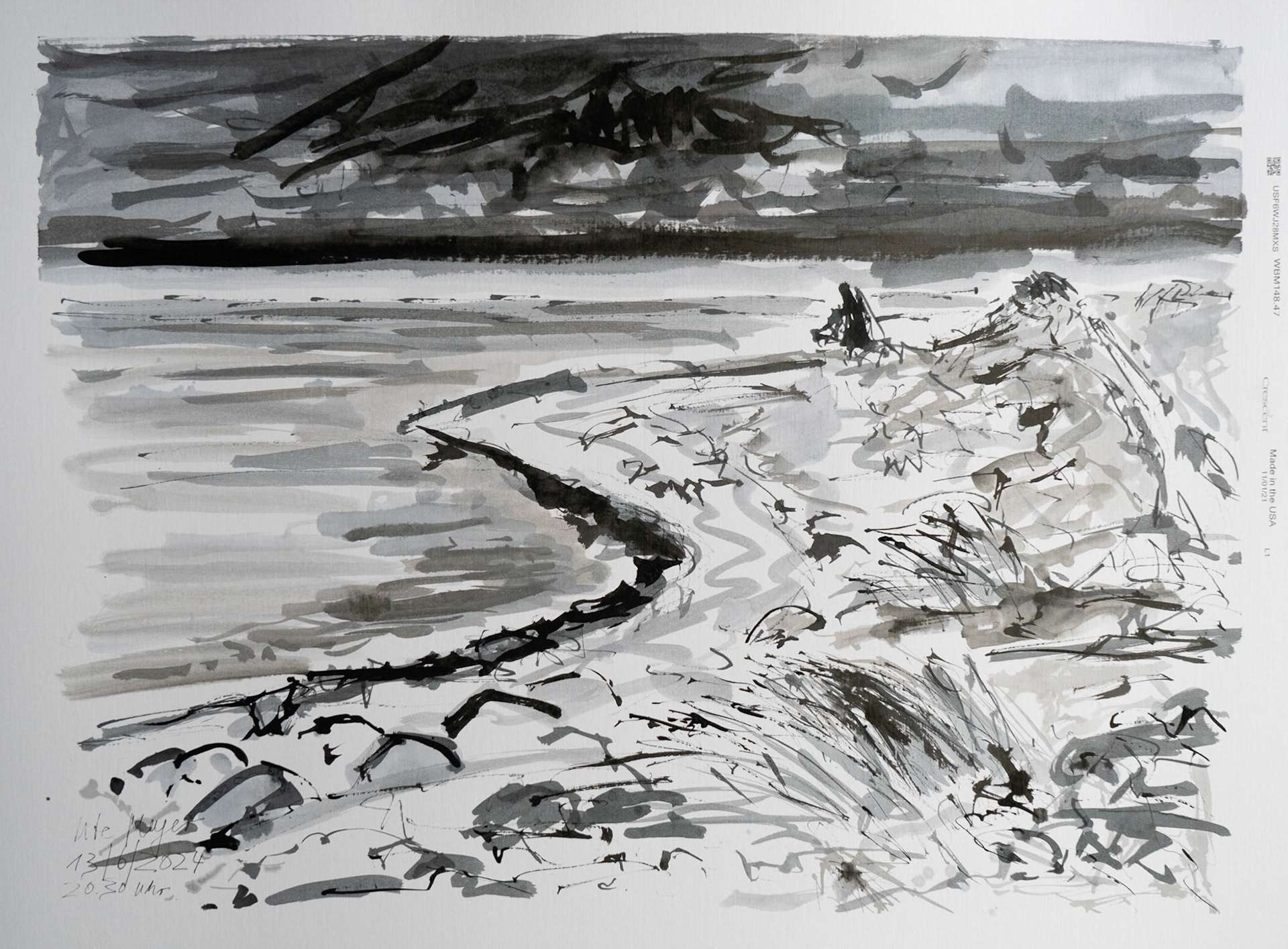 Baltic Sea/ Ærø / Sct. Albert  13/6/2024  Washed pen and ink drawing on cardboard  60x80 cm