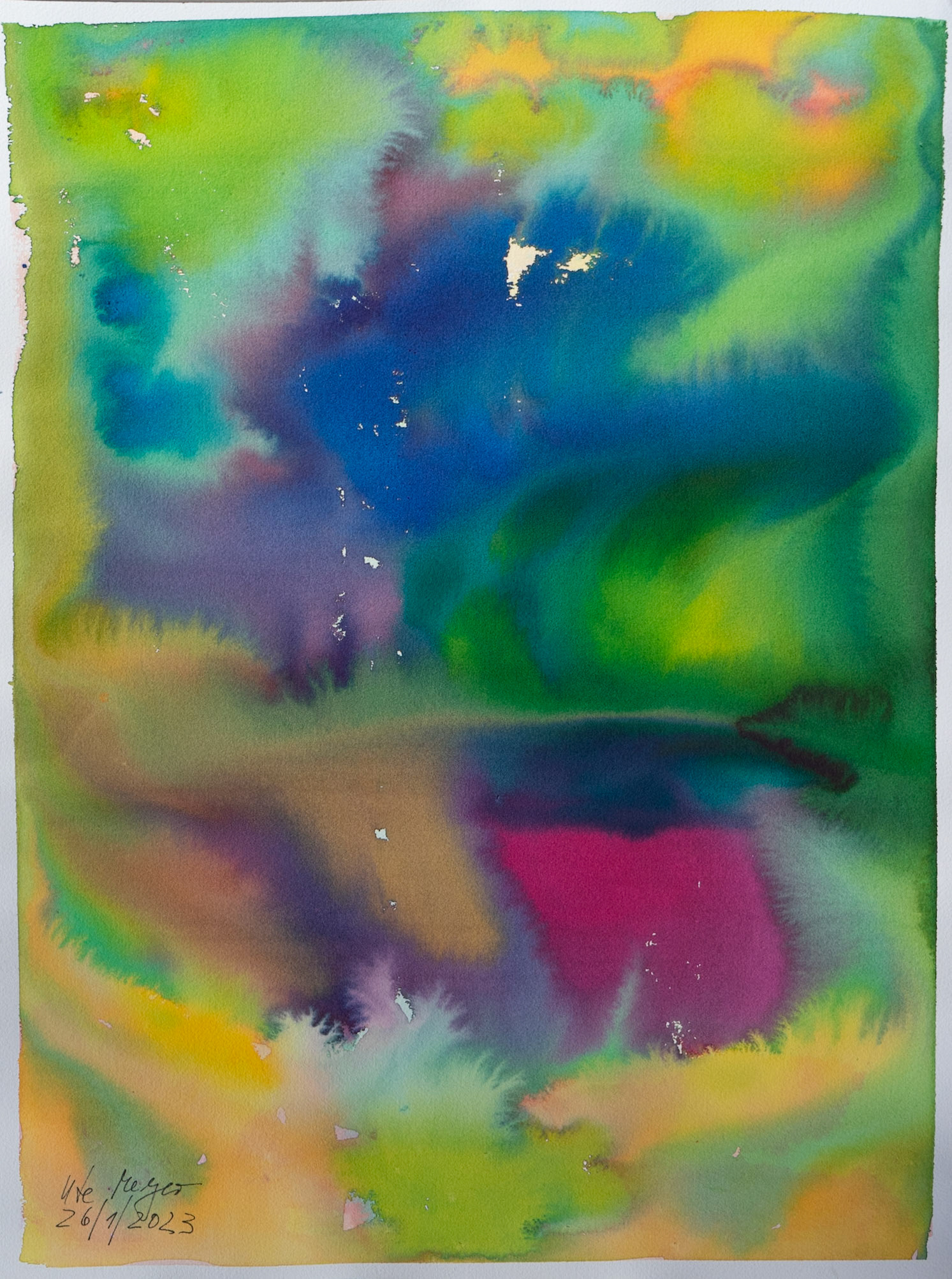 Flowing 12 26/1/2023 watercolourl / Bütten/Centennaire/ 300 gr 61x46 cm