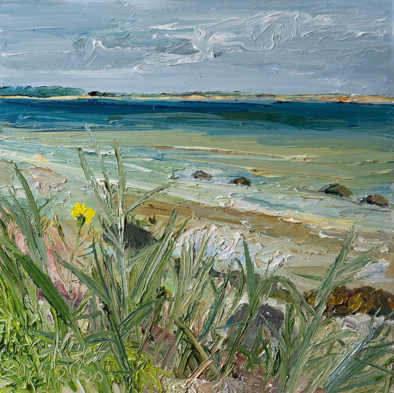 Borgnaes bay/ Ærø / DK 30/6/2020 oil on wood 30x30x5 cm