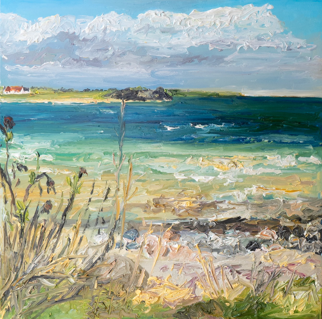 Sunny afternoon/ Balticsea / Ærø / Borgnæs 23/3/2023 oil on wood 40x40x2cm 600€