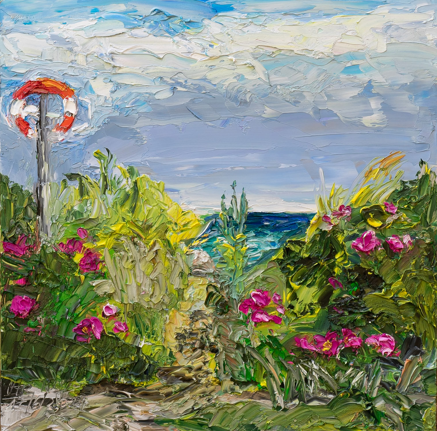 Hedge roses / Risemark / Ærø / Baltic Sea 17/6/2024 Oil on wood 40x40 cm