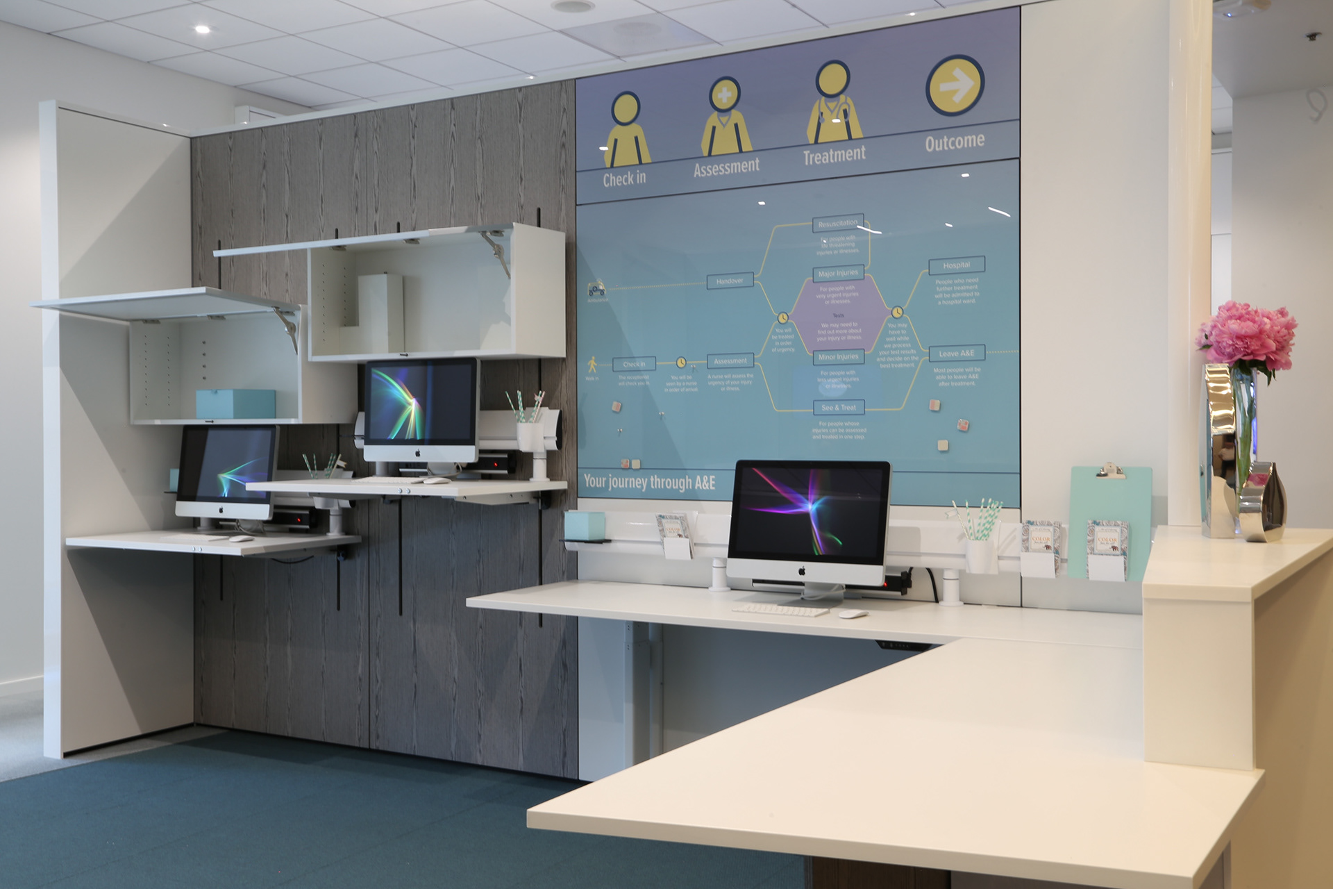 Journey graphic to describe to patients in a hospital the intake system.