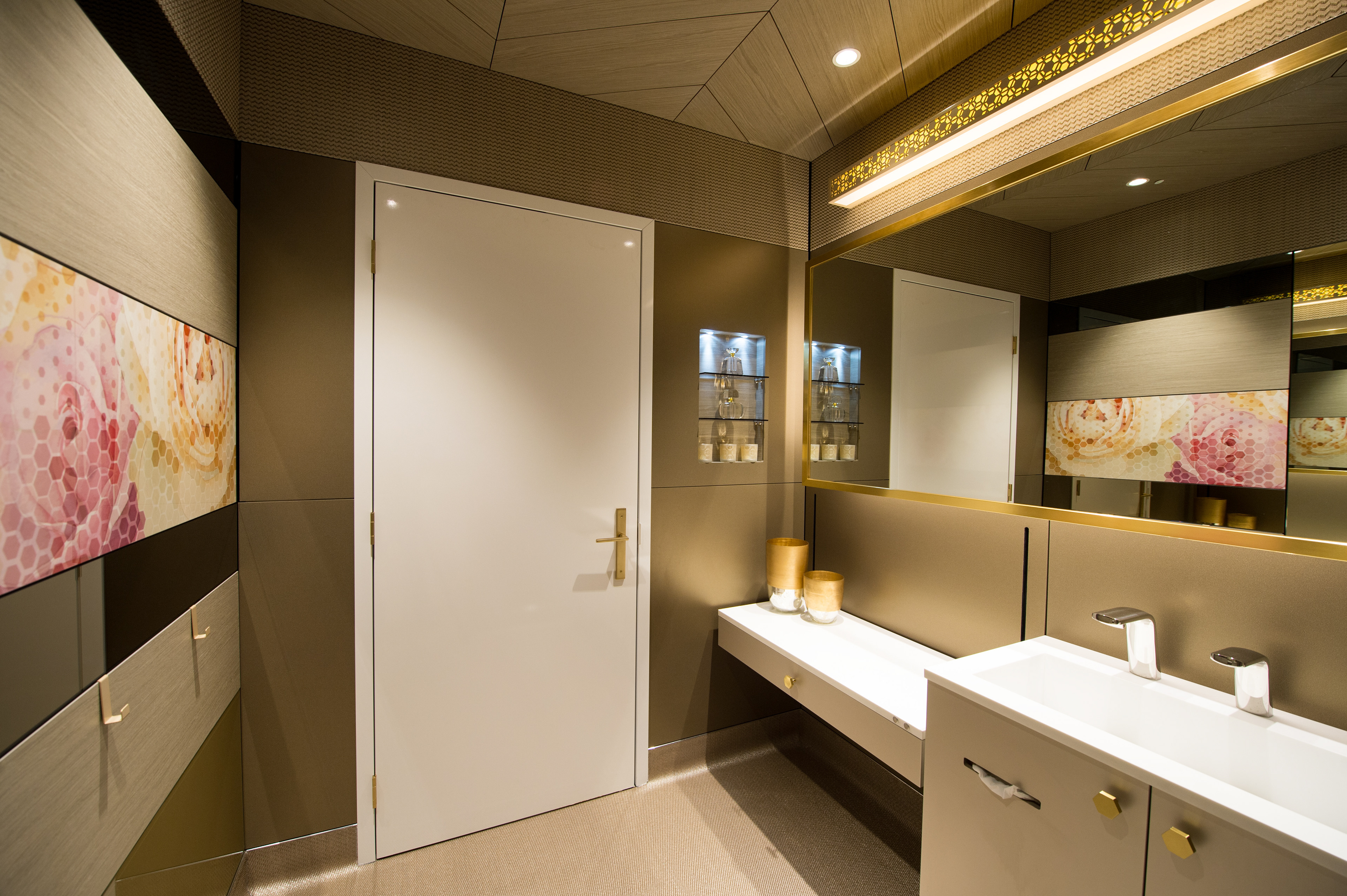 Bringing in feminine geometric patterns that resemble classic British floral patterns. This was for a bathroom in London.