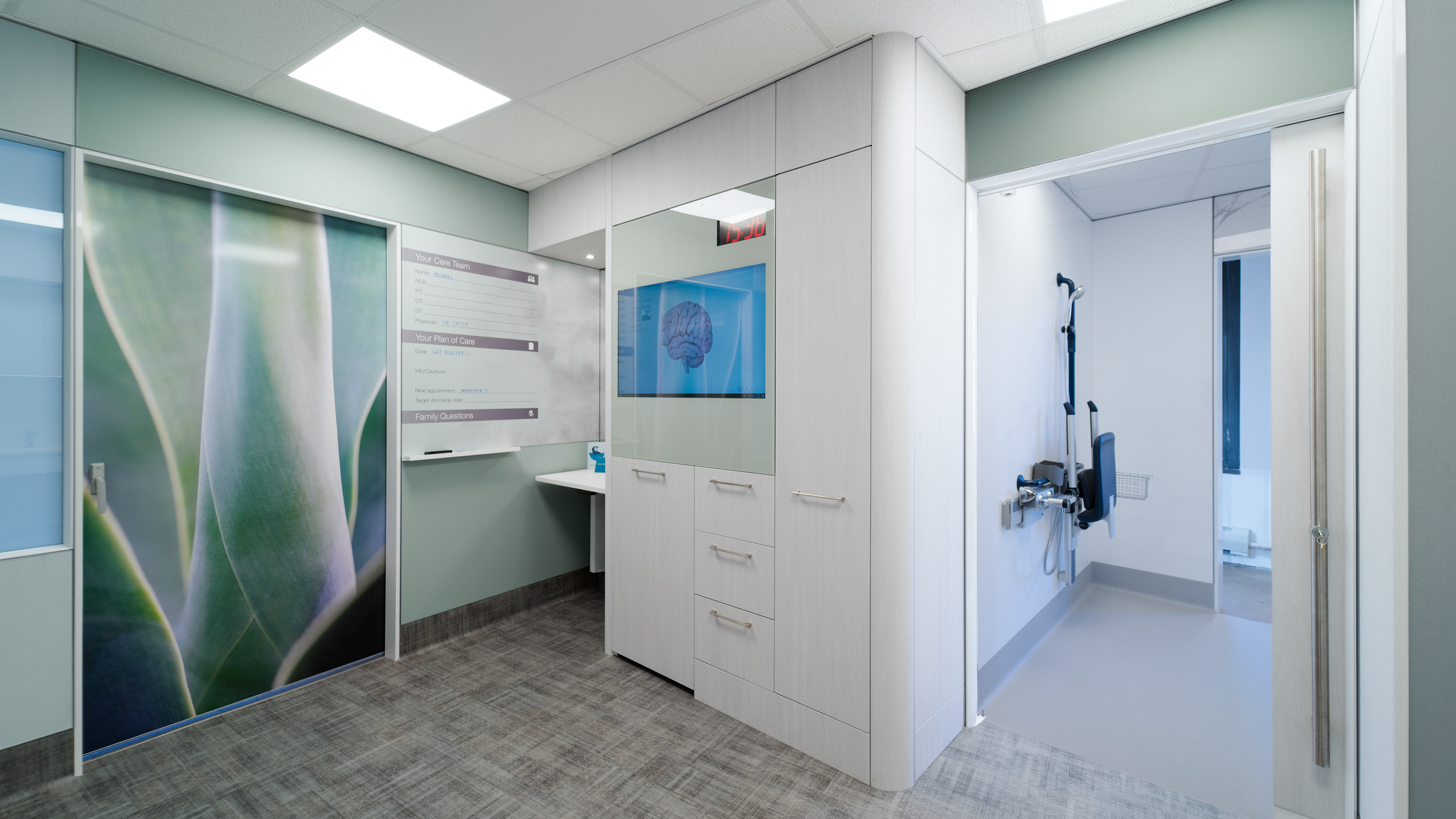 distraction graphic and Nurses chart made for this example hospital room.