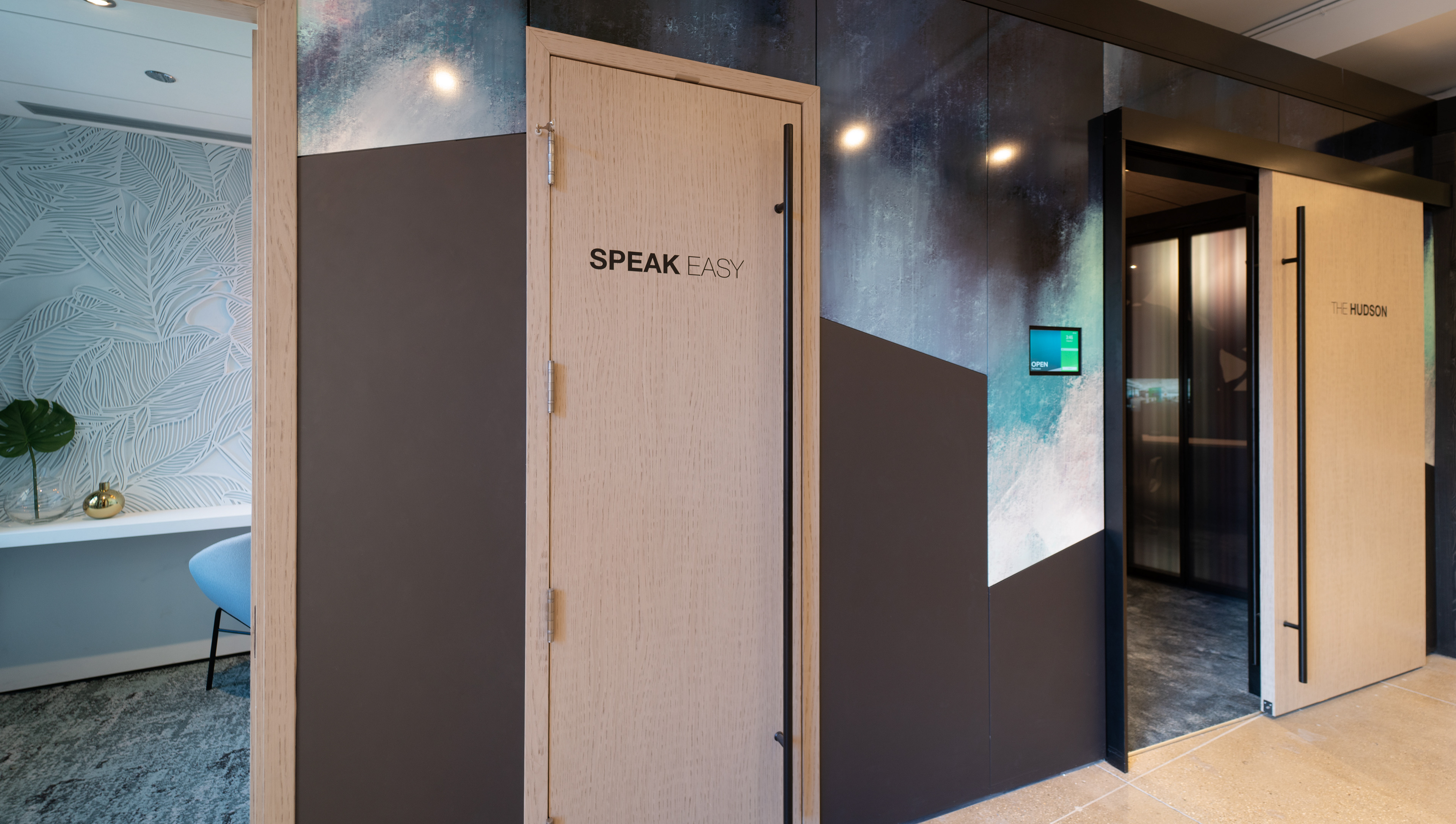 Abstract and painterly graphics done for the hallway of the NYC space.