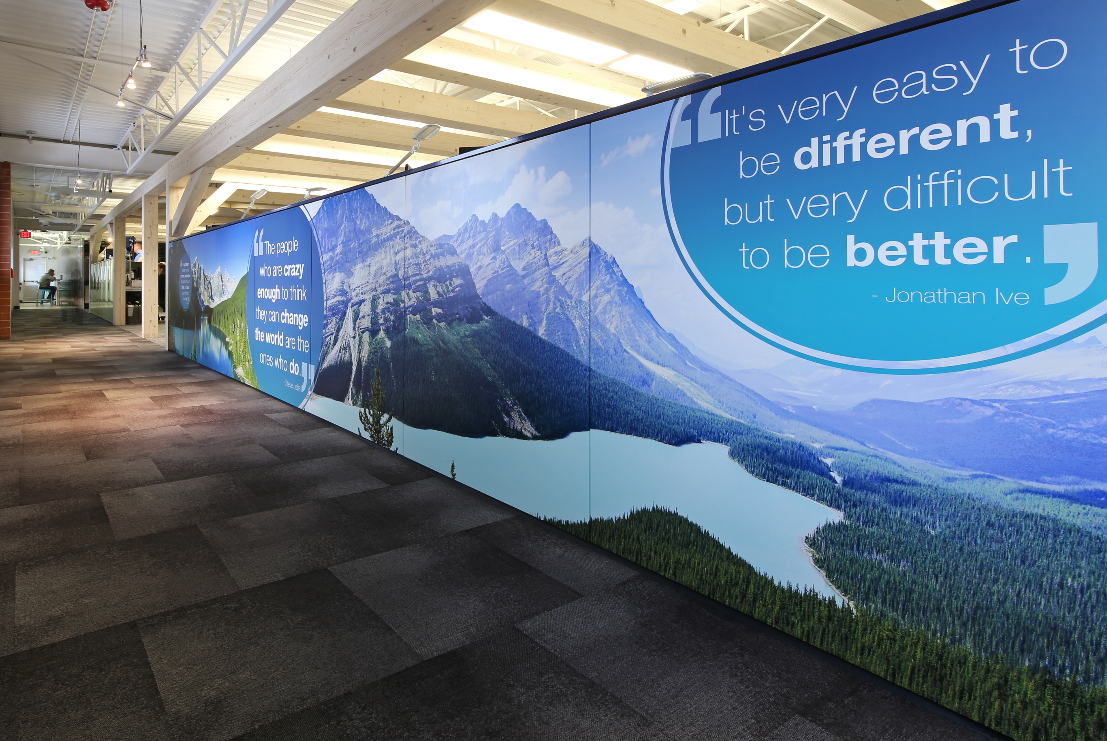 This graphic was created to bring life into the corporate space, while also showcasing DIRTT HQ's backyard to touring clients.