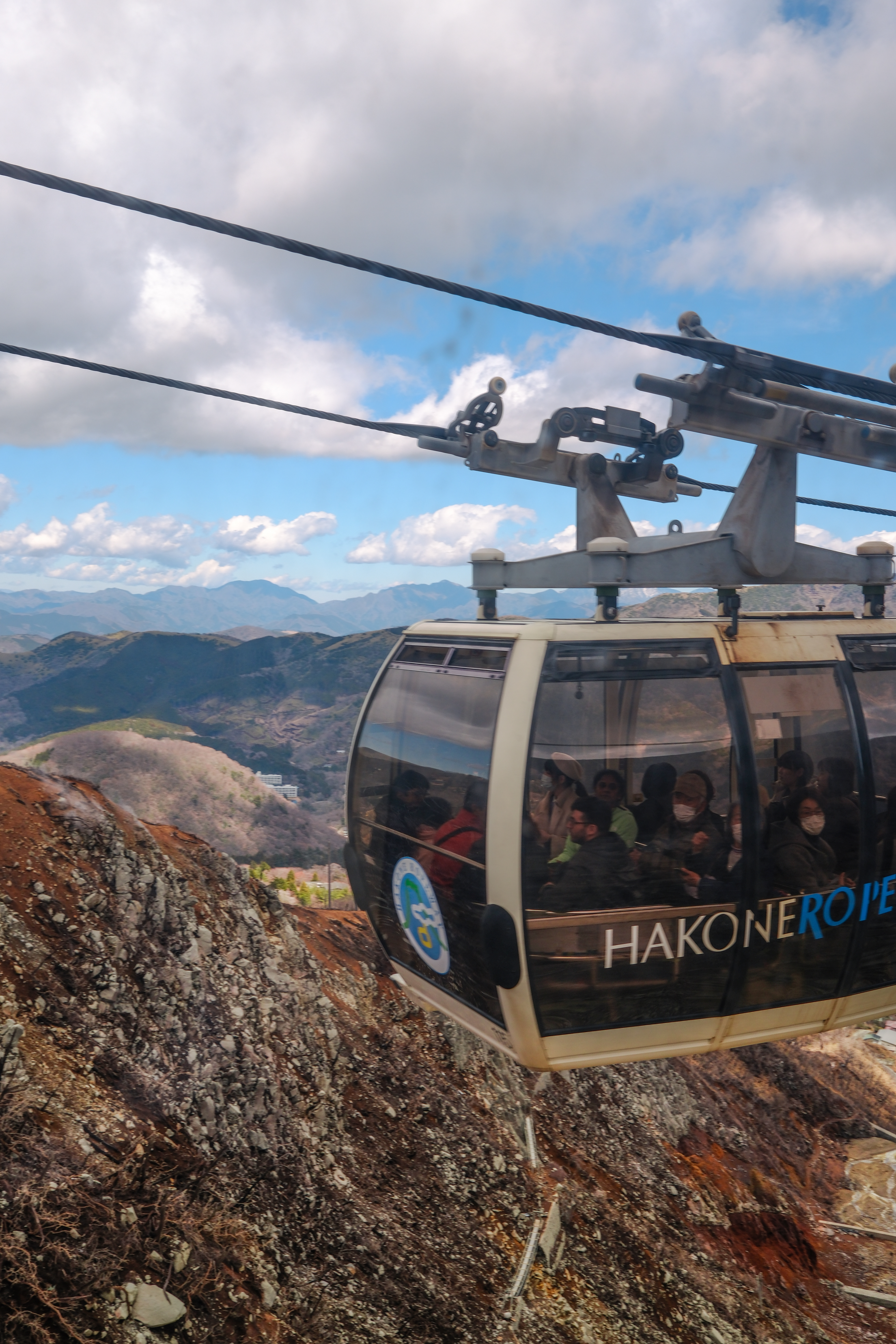 Owakudani valley, vulcanic aera in japan, view from the ropeway hakone