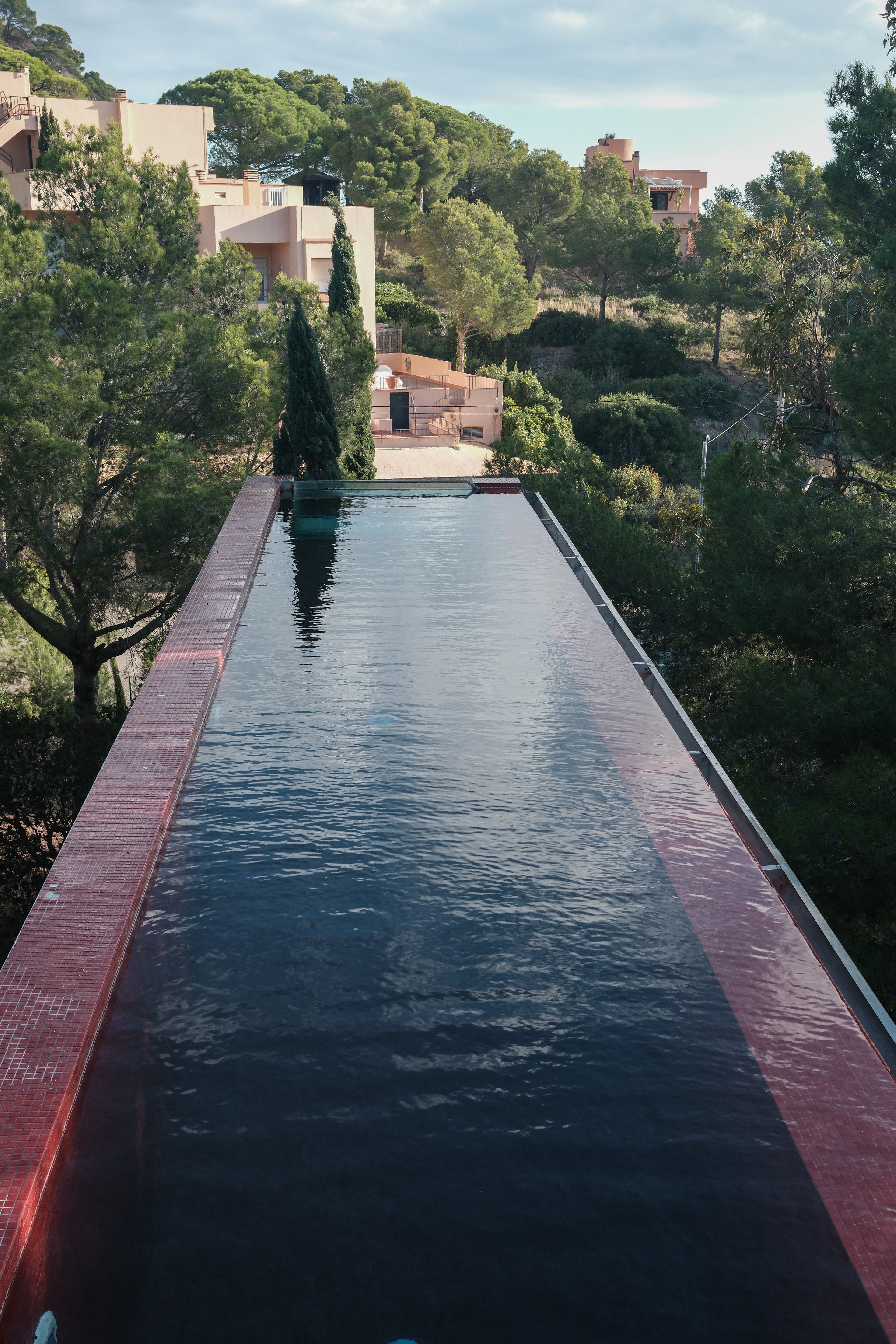 infinity pool in Catalunya Empordá, surrounded by pines, editorial by photographer Claudia Bonazzi based in Barcelona