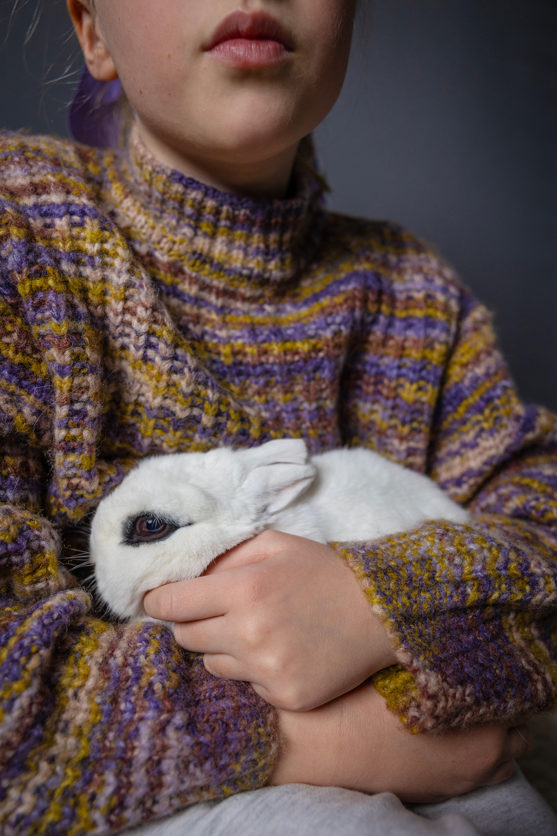 photo of a white rabbit in a girls arms