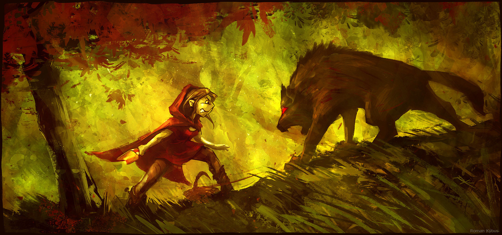 Little Red Riding Hood VS wolf / painting