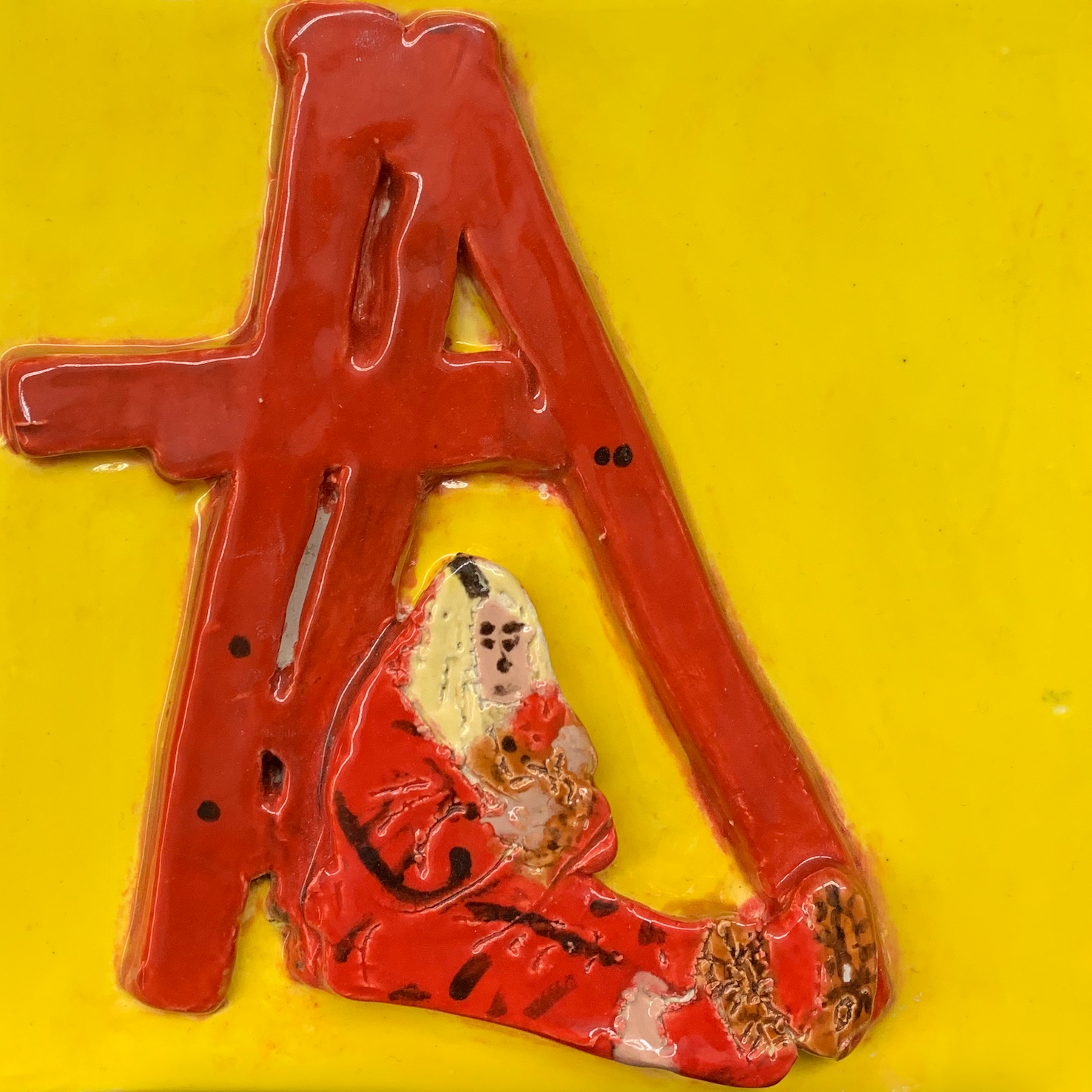 Slab Built Album Artwork fired to Cone 06 with underglaze