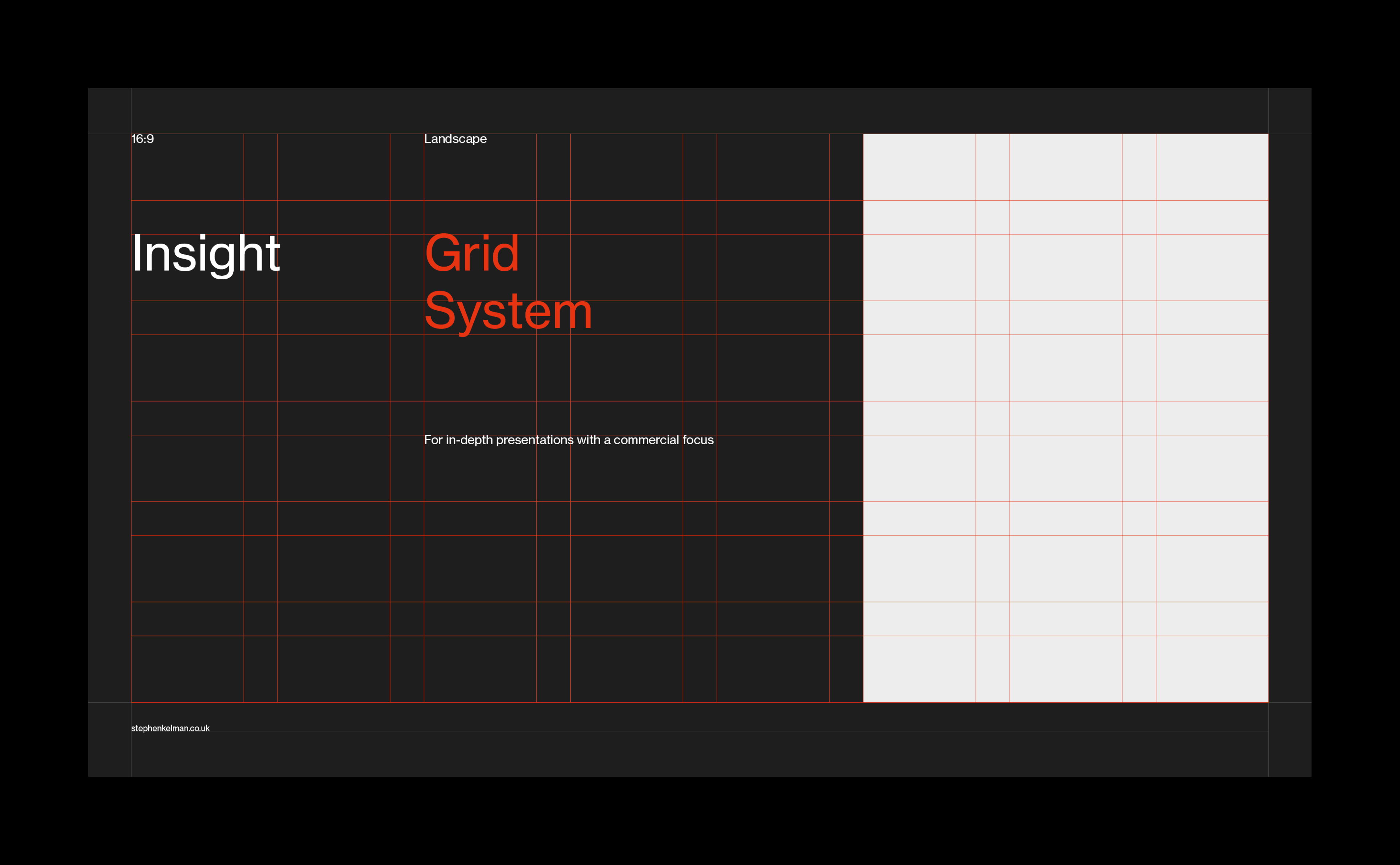 Animation for an InDesign grid system template designed for longer-form commercial presentations.
